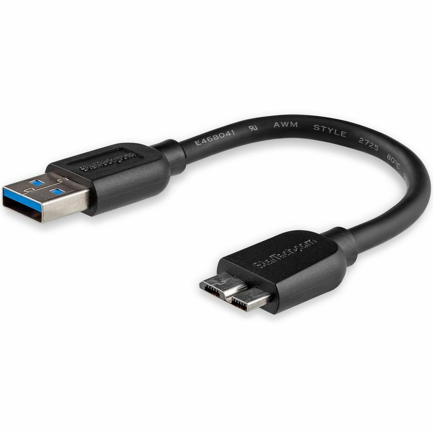 StarTech 15cm 6in Short Slim USB 3.0 A to Micro B Cable M/M - Mobile Charge Sync USB 3.0 Micro B Cable for Smartphones and Tablets (USB3AUB15CMS) - USB cable - Micro-USB Type B (M) to USB Type A (M) - USB 3.0 - 15 cm - molded - black - for P/N: HB30A4AIB,