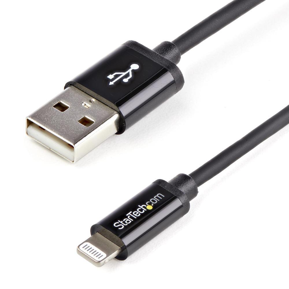 Startech 2m (6ft) Long Black Apple® 8-pin Lightning Connector to USB Cable for iPhone / iPod / iPad - Charge and Sync Cable (USBLT2MB) - Lightning cable - Lightning male to USB male - 2 m - double shielded - black - for P/N: ST4200MINI2, ST4200MINIC