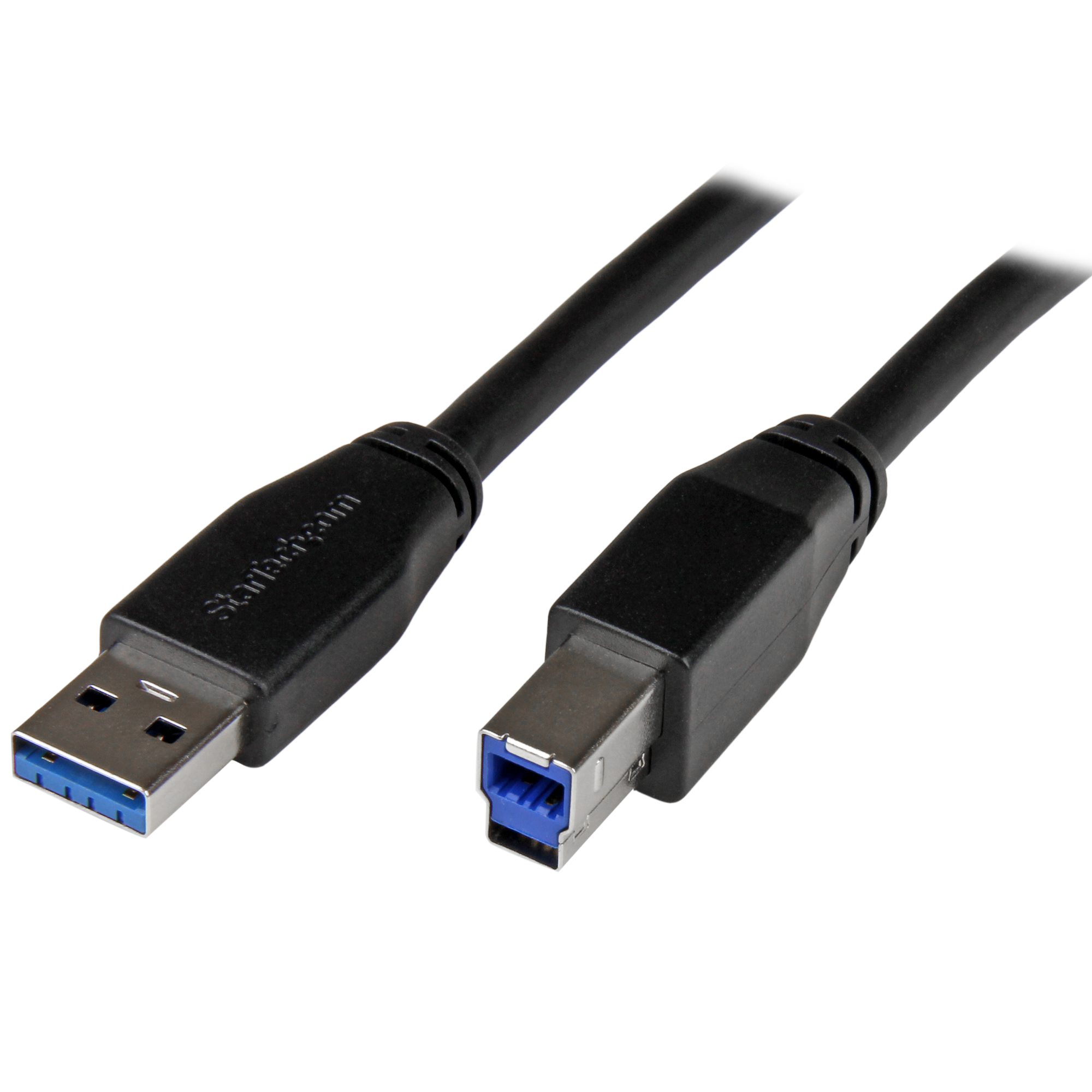 StarTech 5m 15 ft Active USB 3.0 USB-A to USB-B Cable - M/M - USB A to B Cable - USB 3.1 Gen 1 (5 Gbps) (USB3SAB5M) - USB cable - USB Type B (M) to USB Type A (M) - USB 3.0 - 5 m - molded - black - for P/N: ST1030USBM