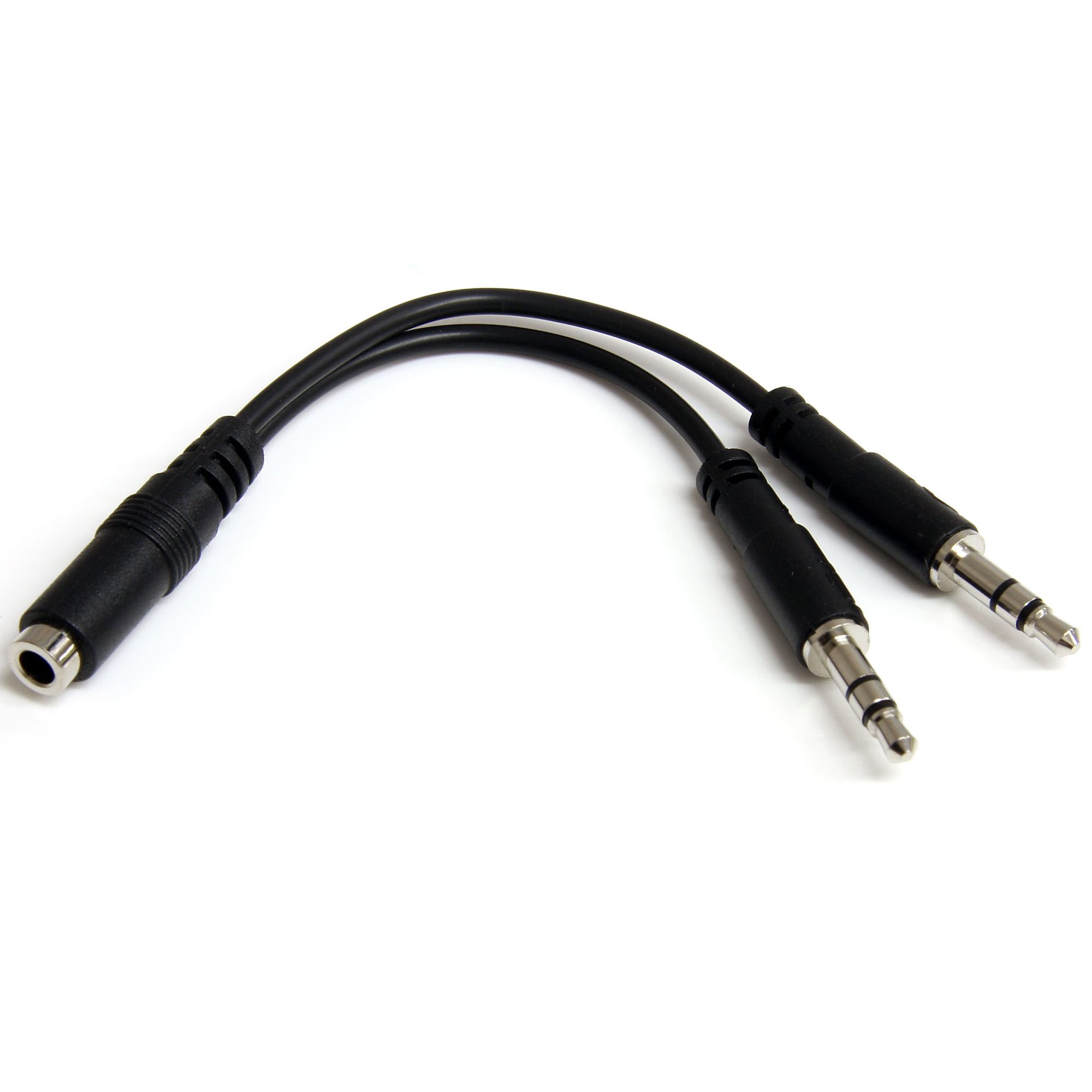 Startech 3.5mm 4 Position to 2x 3 Position 3.5mm Headset Splitter Adapter - F/M - 3.5mm headset Adapter Cable (MUYHSFMM) - Headset splitter - mini-phone stereo 3.5 mm male to 4-pole mini jack female - black - for P/N: MUHSMF2M, PEXSOUND7CH
