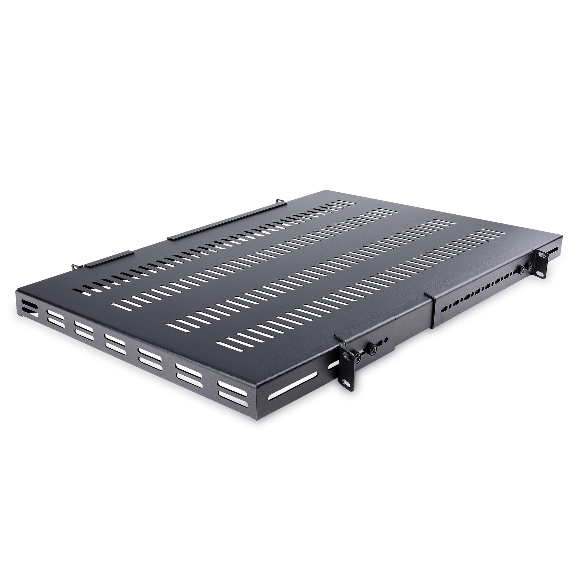 Startech 1U Adjustable Server Rack Mount Shelf - 175lbs - 19.5 to 38in Deep Universal Tray for 19" AV, Data & Network Equipment Rack (ADJSHELFHD) - Rack shelf - black - 1U - 19" - for P/N: RK1233BKM, RK2433BKM, RK2537BKM, RK3236BKF, RK4236BKB, RK4242BK24,