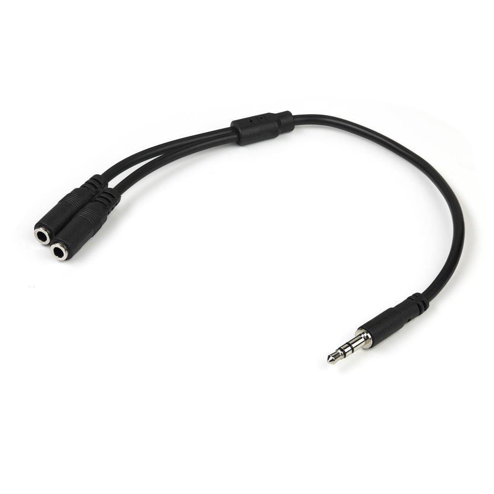 Startech 3.5mm Audio Extension Cable - Slim Audio Splitter Y Cable and Headphone Extender - Male to 2x Female AUX Cable (MUY1MFFS) - Audio splitter - mini-phone stereo 3.5 mm male to mini-phone stereo 3.5 mm female - 20 cm - black - for P/N: MU15MMS, MU6M