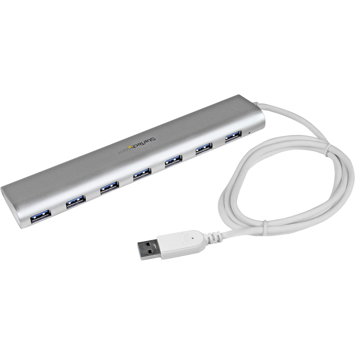Startech 7 Port Compact USB 3.0 Hub with Built-in Cable - Aluminum USB Hub - Silver USB3 Hub with 20W Power Adapter (ST73007UA) - USB peripheral sharing switch - 7 x SuperSpeed USB 3.0 - desktop