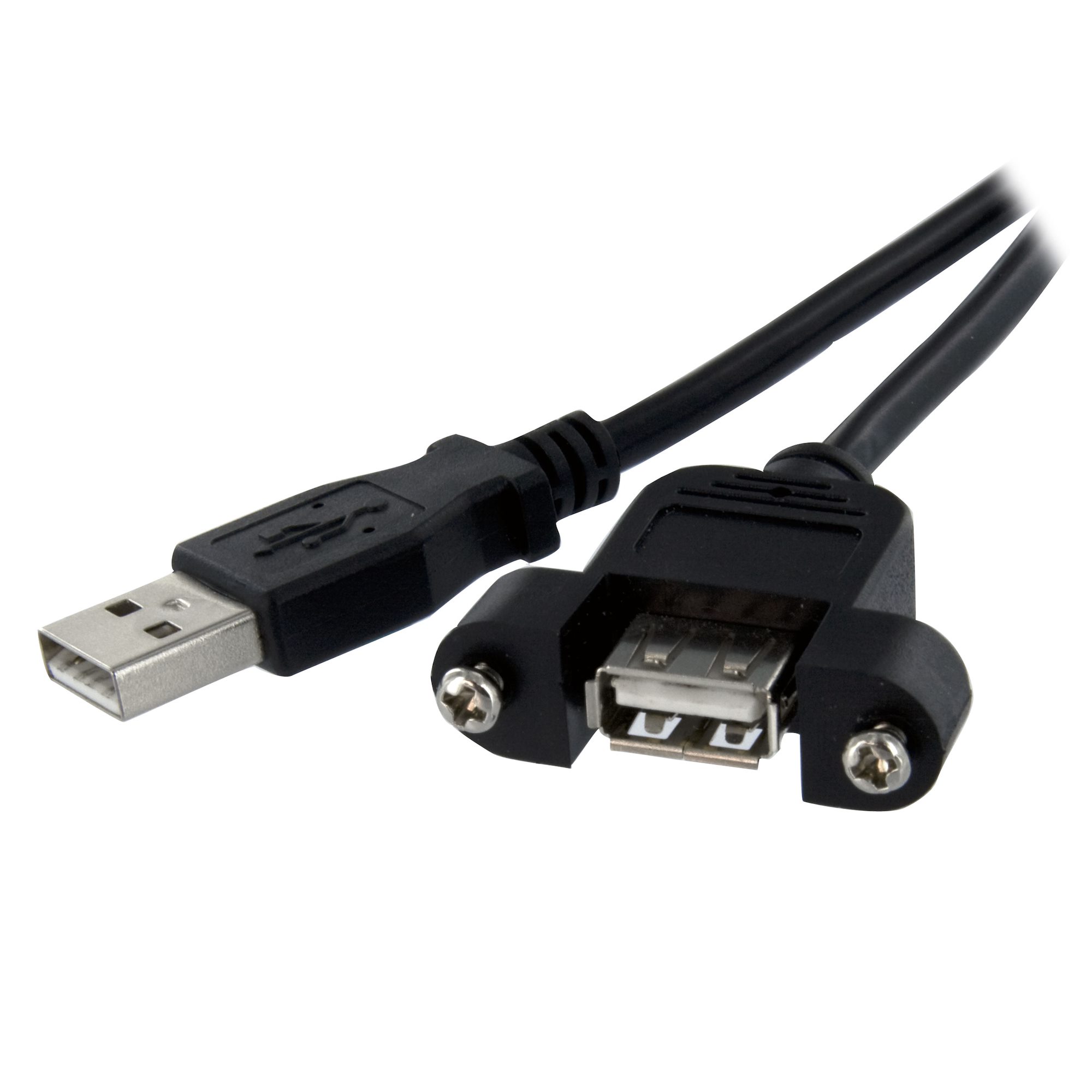 StarTech 1 ft Panel Mount USB Cable A to A - F/M - USB extension cable - USB (M) to USB (F) - USB 2.0 - 1 ft - molded, thumbscrews - black - USBPNLAFAM1 - USB extension cable - USB (M) to USB (F) - USB 2.0 - 30 cm - molded, thumbscrews - black - for P/N: