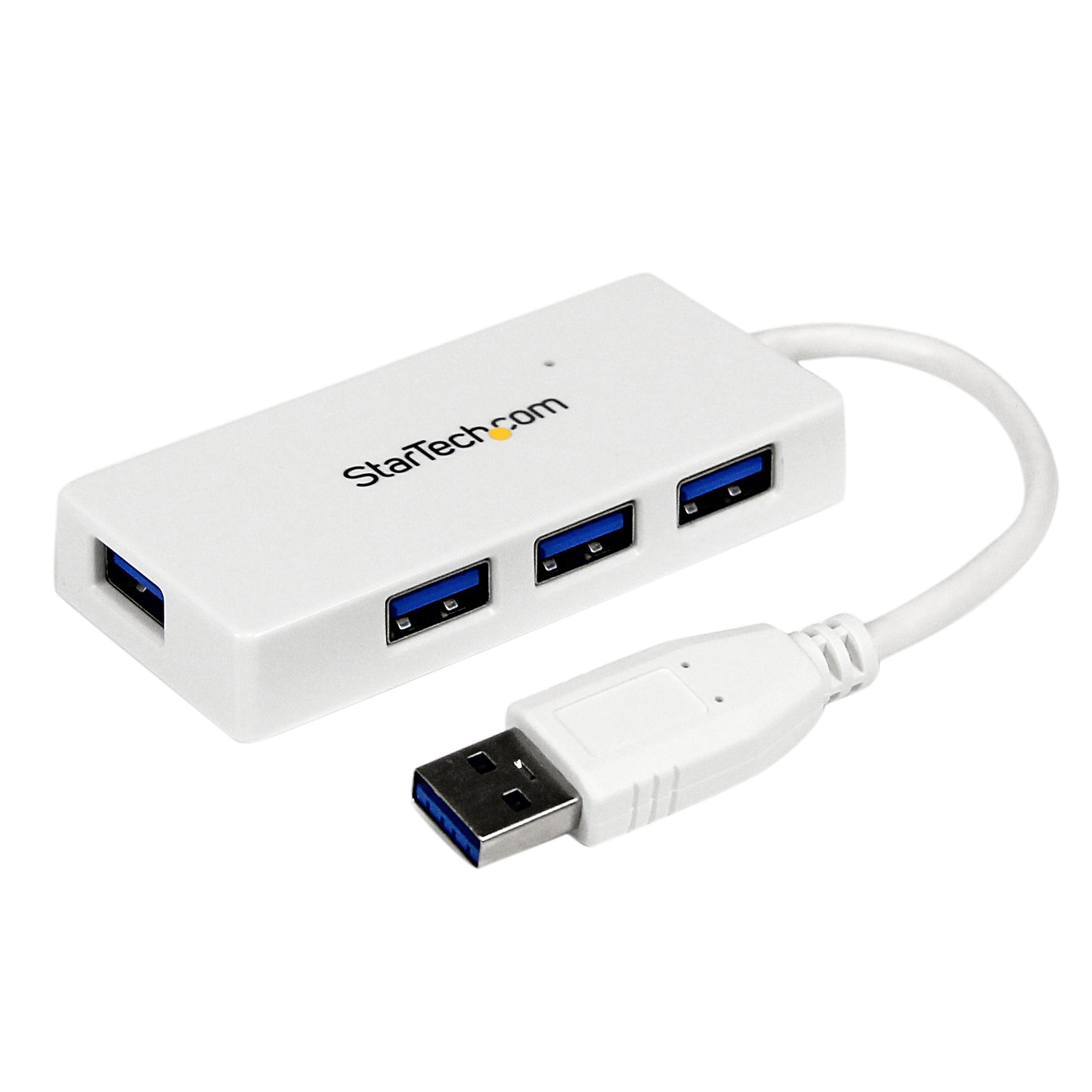 Startech 4 Port USB 3.0 Hub - Multi Port USB Hub w/ Built-in Cable - Powered USB 3.0 Extender for Your Laptop - White (ST4300MINU3W) - Hub - 4 x SuperSpeed USB 3.0 - desktop - for P/N: FCREADMICRO3, MSDREADU2OTG, MSDREADU3CA