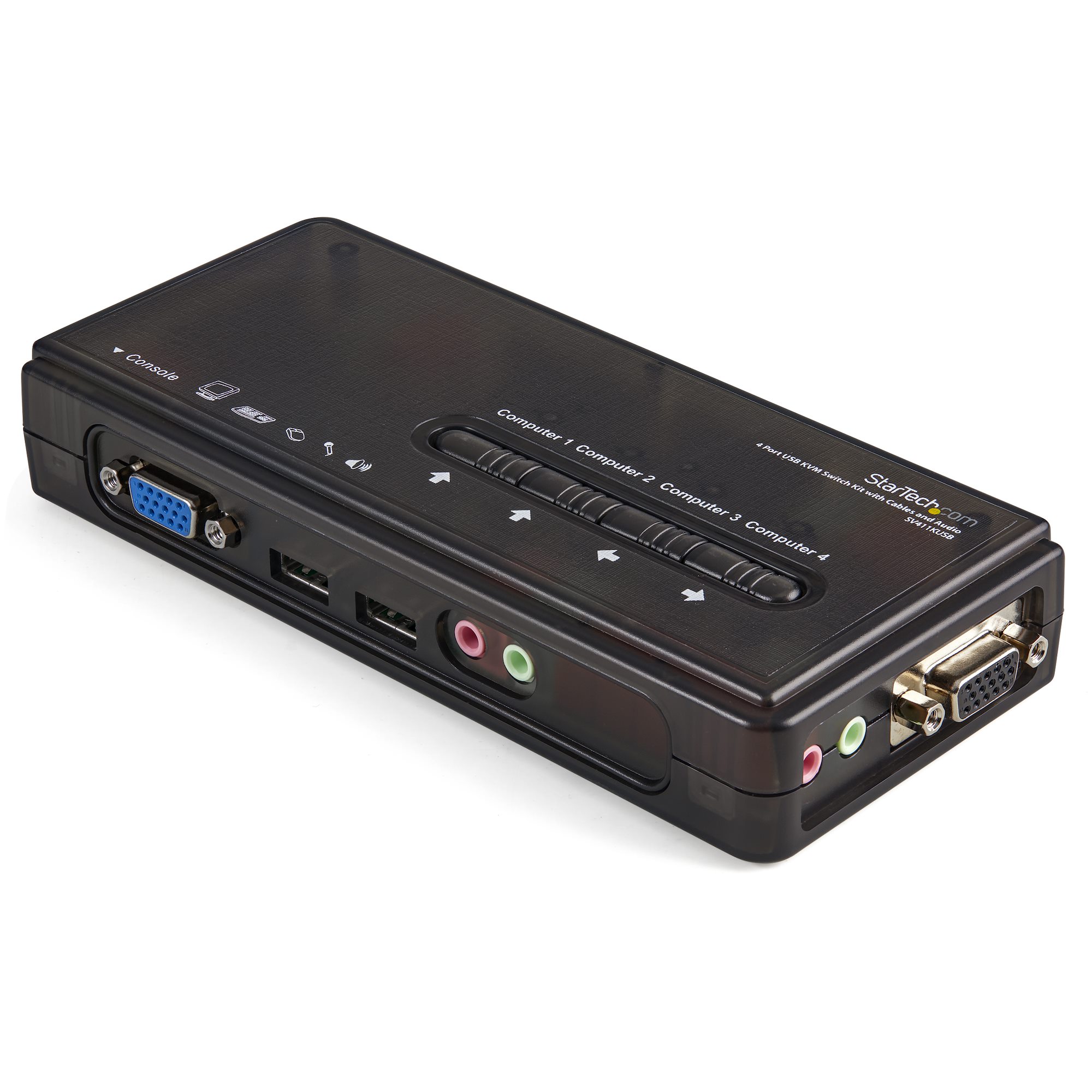 Startech 4 Port Black USB KVM Switch Kit with Cables and Audio - desktop KVM Switch - VGA KVM Switch - USB KVM Switch 4 Port (SV411KUSB) - KVM / audio switch - 4 x KVM / audio - 1 local user - desktop