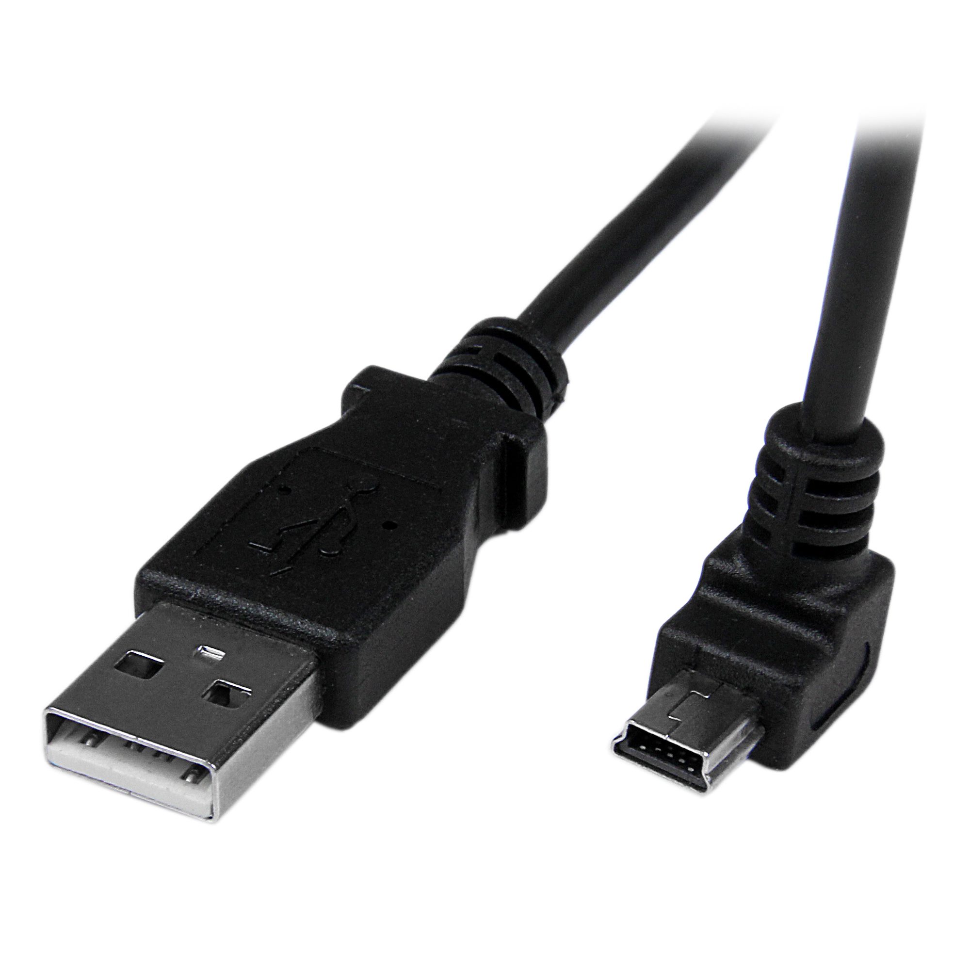 StarTech Down Angle Mini USB Cable - 2m - Black - USB A to Mini USB B - USB to Mini USB Cable - Mini USB Charger - USB A to Mini B (USBAMB2MD) - USB cable - USB (M) to mini-USB Type B (M) - USB 2.0 - 2 m - molded, 90° connector - black