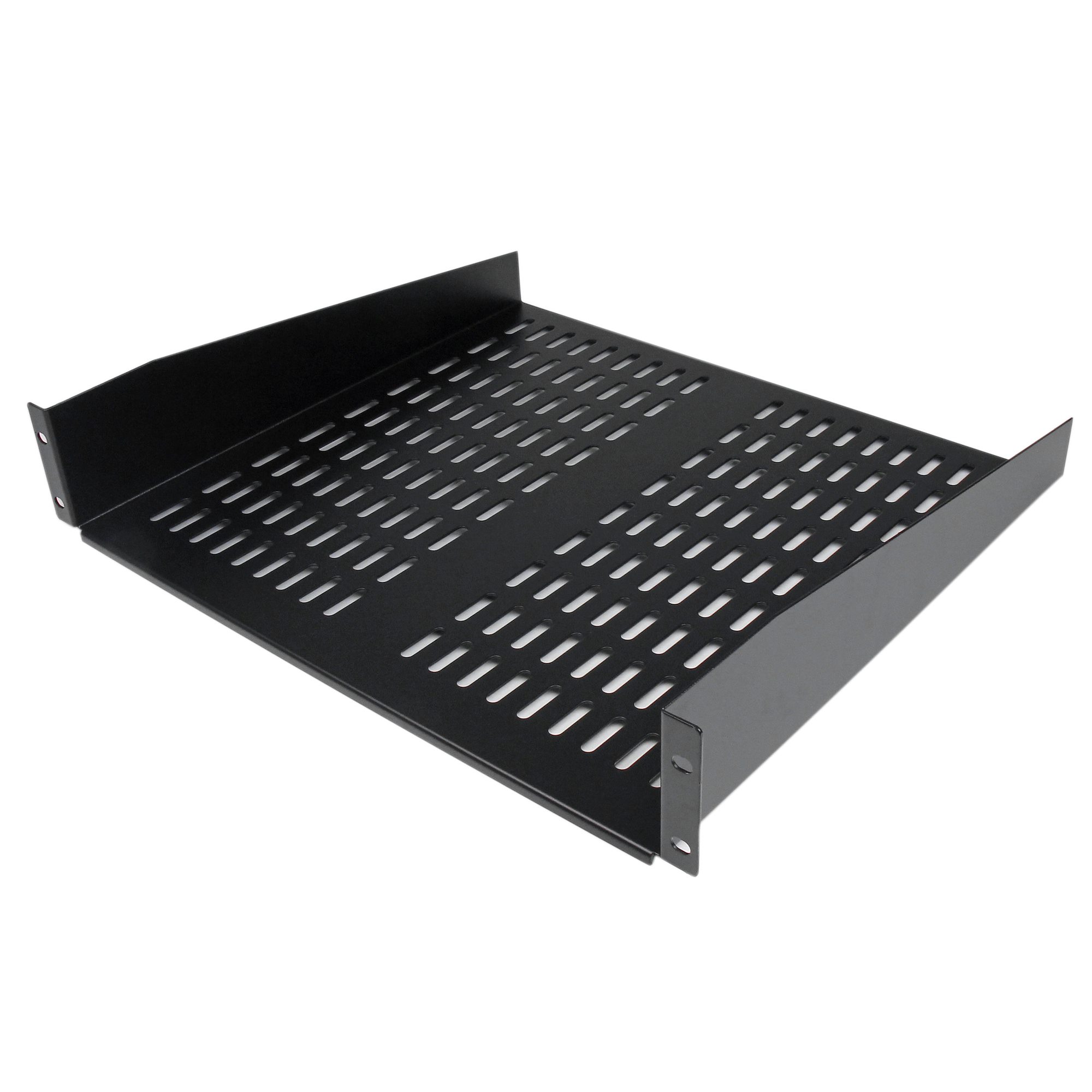 Startech 1U Server Rack Shelf, 2U 16in Universal Fixed Vented Network Rack Shelf/Cantilever Tray for 19" AV/Data/Network Equipment Enclosure w/Cage Nuts & Screws, 50lbs Weight Cap. - 2U Network Rack Shelf (CABSHELFV) - Rack shelf - black - 2U - 19" - for