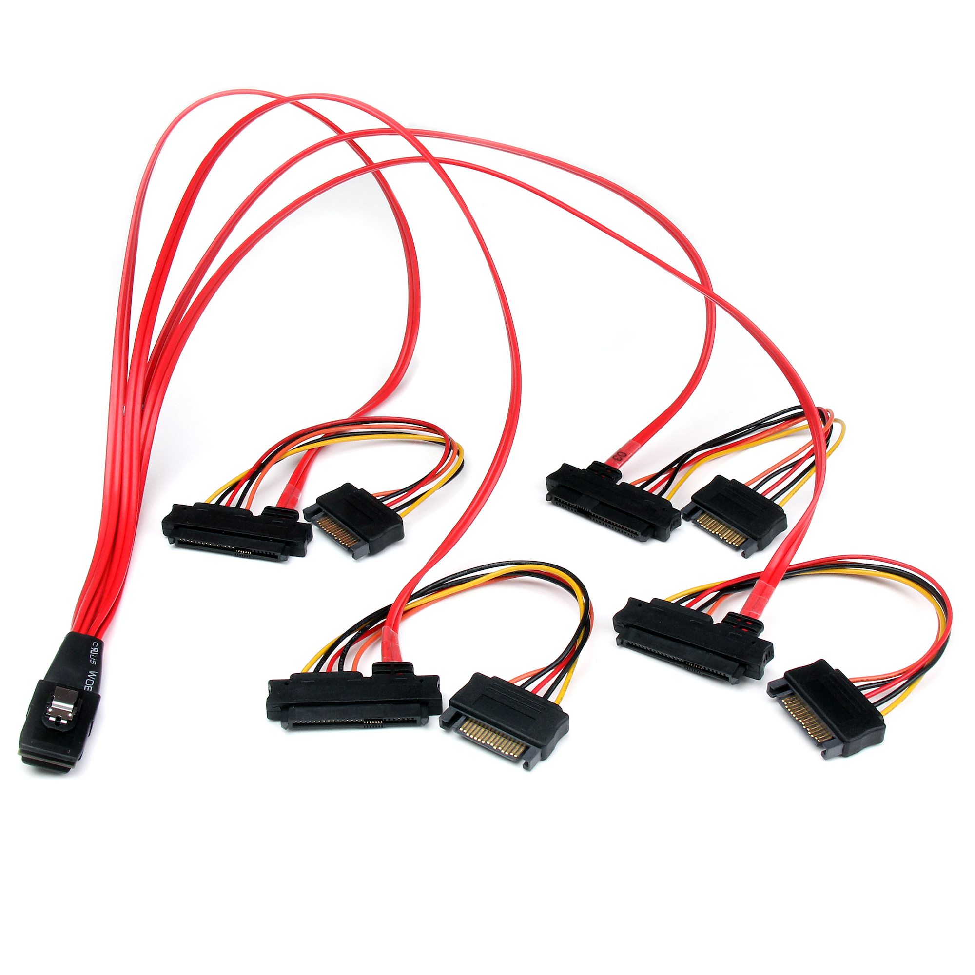 StarTech 50cm Internal Serial Attached SCSI Mini SAS Cable - SFF8087 to 4x SFF8482 - Internal Mini SAS Cable (SAS808782P50) - SAS internal cable - SAS 6Gbit/s - 36 pin 4i Mini MultiLane (P) to SATA power, 29 pin internal SAS (SFF-8482) - 50 cm - red