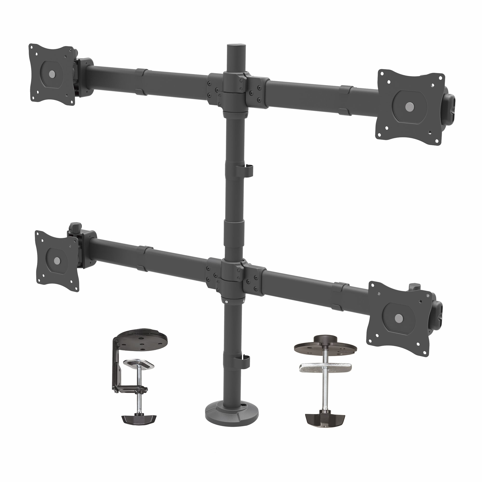 Startech Desk Mount Quad Monitor Arm, Ergonomic VESA 4 Monitor Mount 2x2 up to 27", Articulating & Height Adjustable Pole Mount, Tilt/Swivel/Rotate LCD/LED Screen, Clamp/Grommet - Heavy-duty VESA Mount (ARMQUAD) - Mounting kit - adjustable arm - for 4 mon
