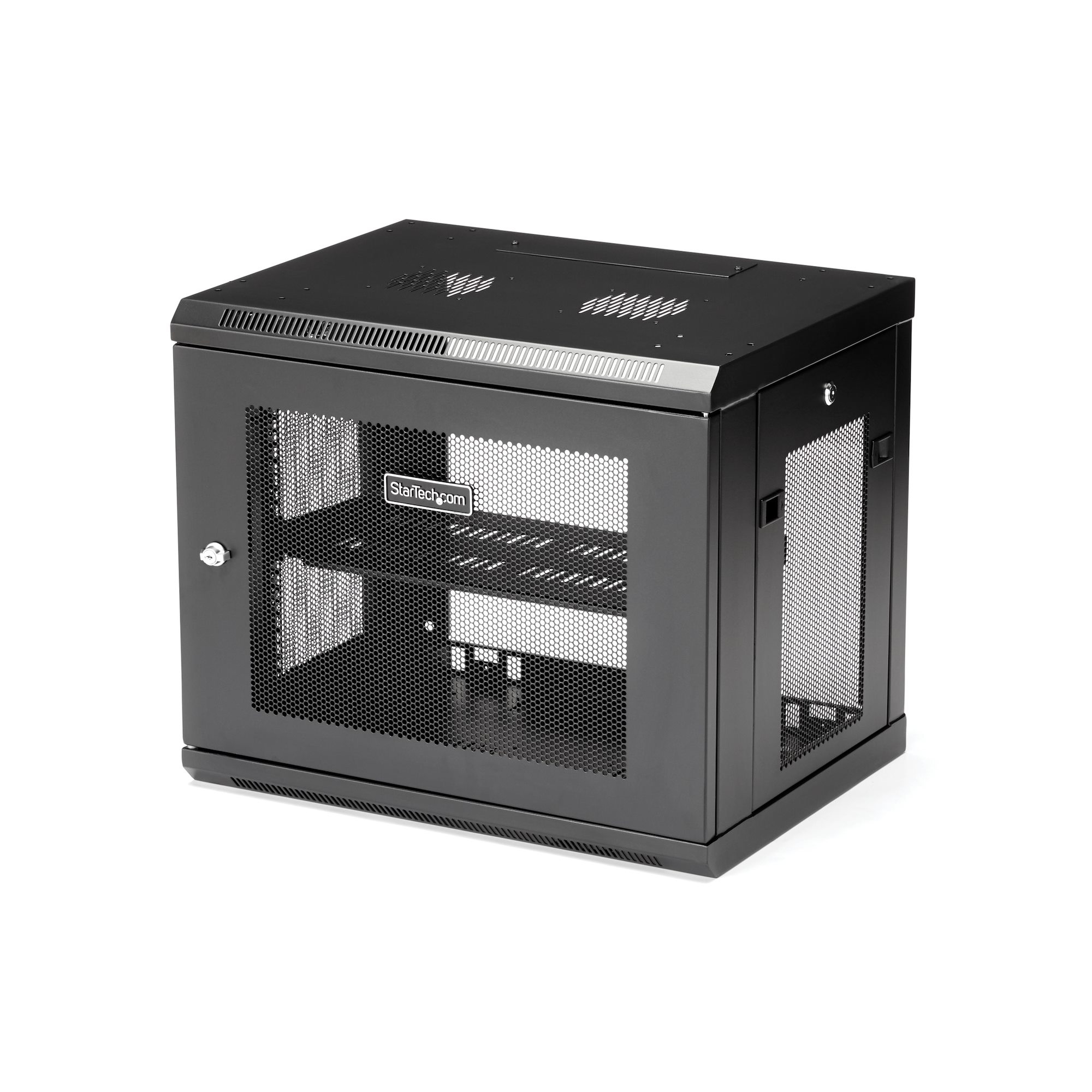 Startech 2 Post 9U 19" Wall Mount Network Cabinet, Adjustable Depth 6-15" Locking IT Switch Depth Enclosure, Vented Computer/Electronics Equipment Data Rack w/ Shelf + Hook & Loop Tape - 19 Inch Wall Cabinet (RK9WALM) - Rack enclosure cabinet - wall mount