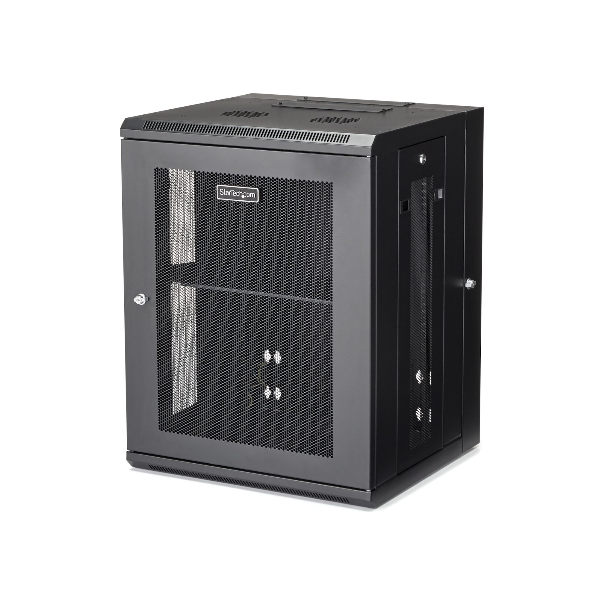 Startech 15U 19" Wall Mount Network Cabinet, 16" Deep Hinged Locking IT Network Switch Depth Enclosure, Assembled Vented Computer Equipment Data Rack with Shelf & Flexible Side Panels - 15U Vented Cabinet - Rack cabinet - 4-post - wall mountable - black -
