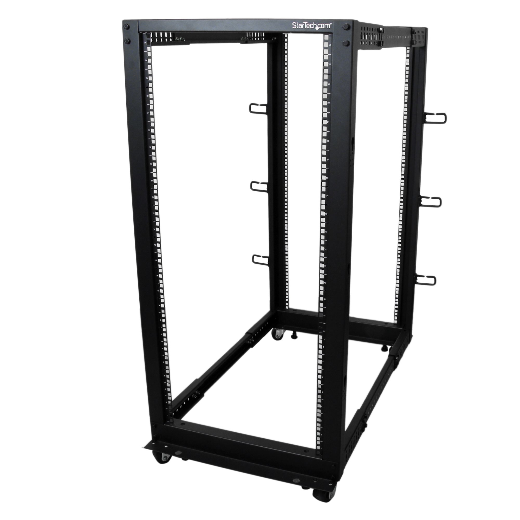 Startech 25U 19" Open Frame Server Rack, 4 Post Adjustable Depth 22-40" Mobile, Free Standing Rolling Network/Computer Equipment Data Rack, Dell PowerEdge, HP ProLiant ThinkServer - Adjustable Server Rack (4POSTRACK25U) - Rack open frame - black - 25U - f