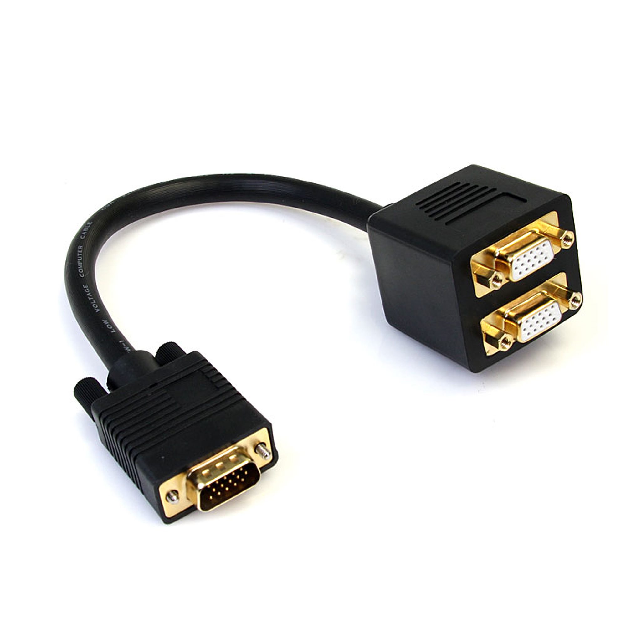 StarTech 1 ft. VGA to VGA Splitter Cable - M/F Dual Monitor Video Cable Splitter (VGASPL1VV) - VGA splitter - HD-15 (VGA) (M) to HD-15 (VGA) (F) - 30 cm - black - for P/N: DP2VGAMM6, DP2VGAMM6B, HD2VGAMM6, MXT101MM