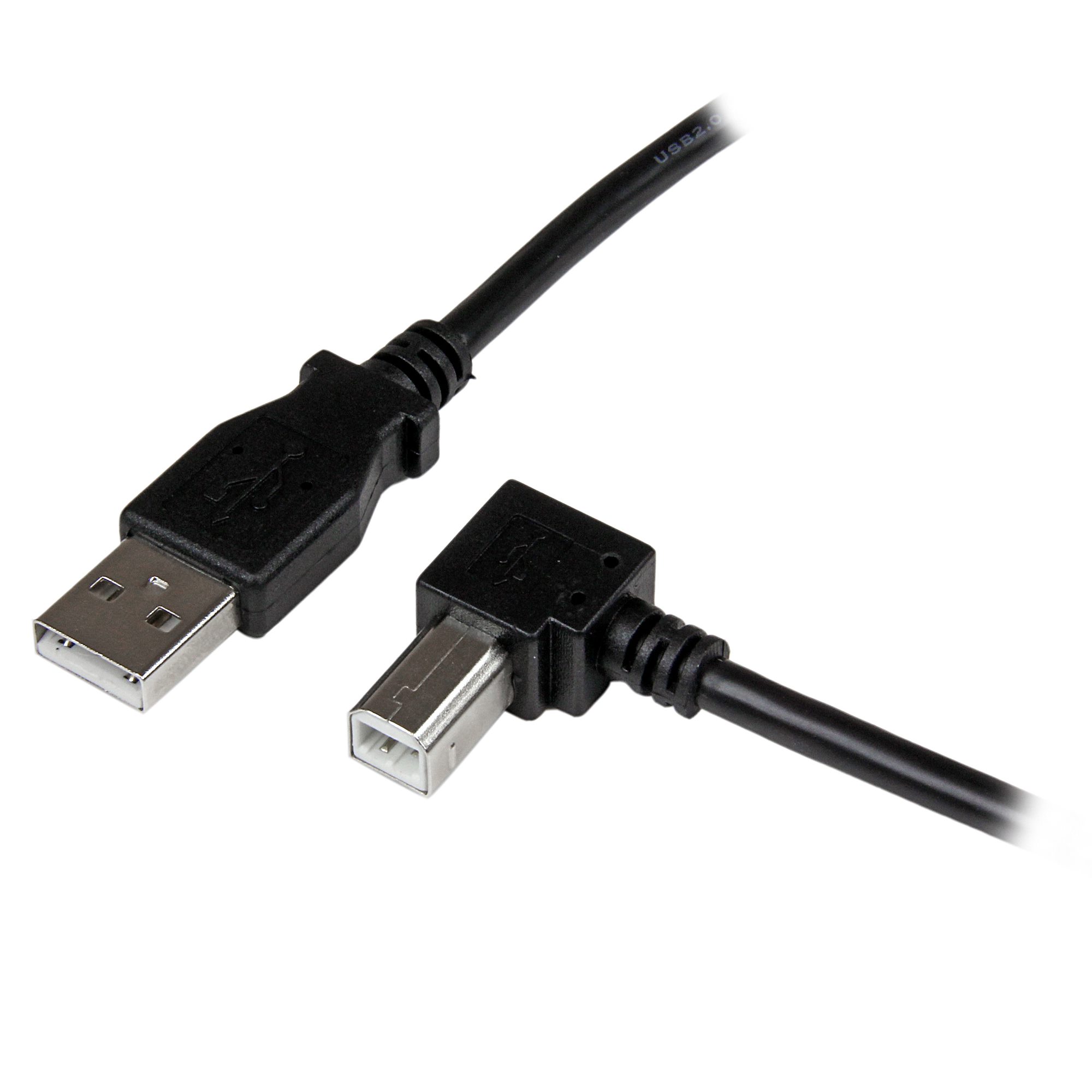 StarTech 2m USB 2.0 A to Right Angle B Cable Cord - 2 m USB Printer Cable - Right Angle USB B Cable - 1x USB A (M), 1x USB B (M) (USBAB2MR) - USB cable - USB Type B (M) to USB (M) - USB 2.0 - 2 m - 90° connector - black