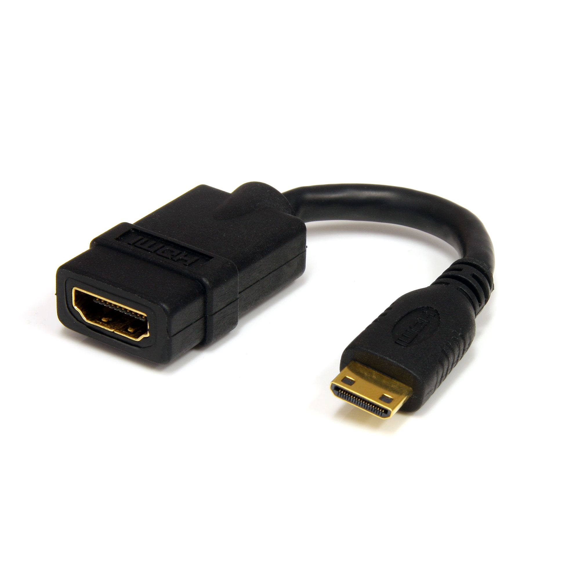 Startech 5in Mini HDMI to HDMI Adapter, 4K High Speed HDMI Adapter, 4K 30Hz Ultra HD High Speed HDMI Adapter, HDMI 1.4, Gold Plated Connectors, UHD Mini HDMI Adapter 4K, Black - Mini HDMI to HDMI Converter - HDMI adapter - HDMI female to 19 pin mini HDMI