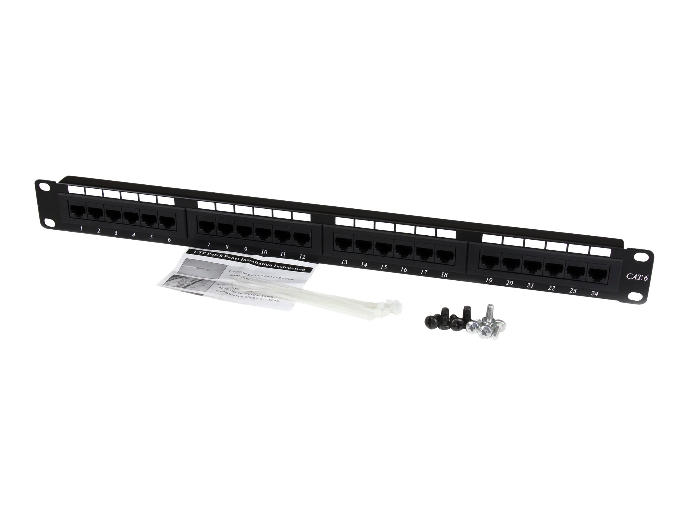 Startech 24 Port 1U Rackmount Cat 6 110 Patch Panel - 24 port Network Patch Panel - RJ45 Ethernet 110 type Rack Mount Patch Panel 1U (C6PANEL24) - Patch panel - CAT 6 - black - 1U - 24 ports - for P/N: RACK-18U-20-WALL-OA, RACK-21U-20-WALL-OA, RACK-24U-20