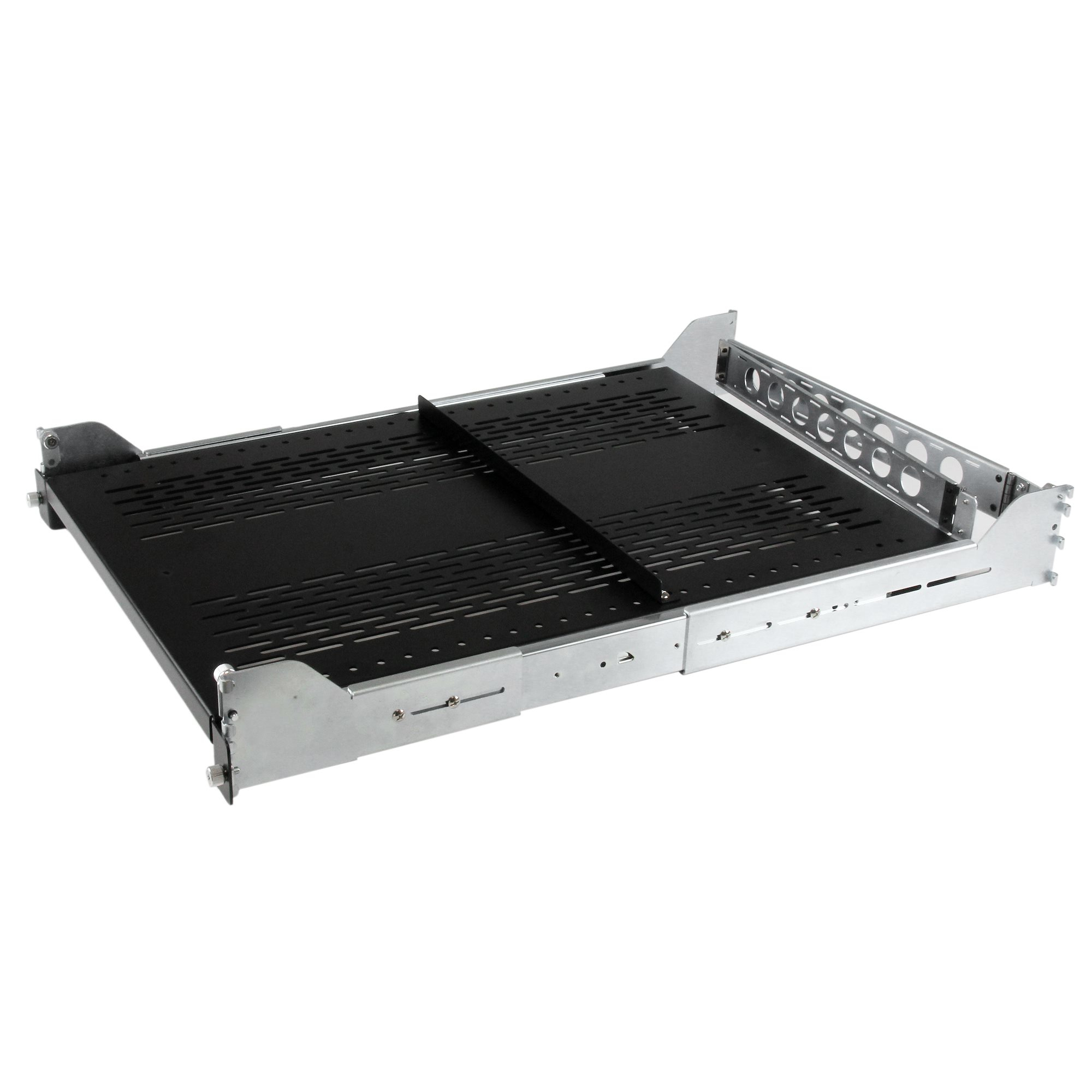 Startech 2U Vented Sliding Server Rack Shelf w/ Cable Management Arm - 27.7 to 31.6in Adjustable Mounting Depth - 50lb - 24in Deep - Rack shelf - black - 2U - 19" - for P/N: RK1233BKM, RK2433BKM, RK2537BKM, RK3236BKF, RK4236BKB, RK4242BK24, RK4242BK30
