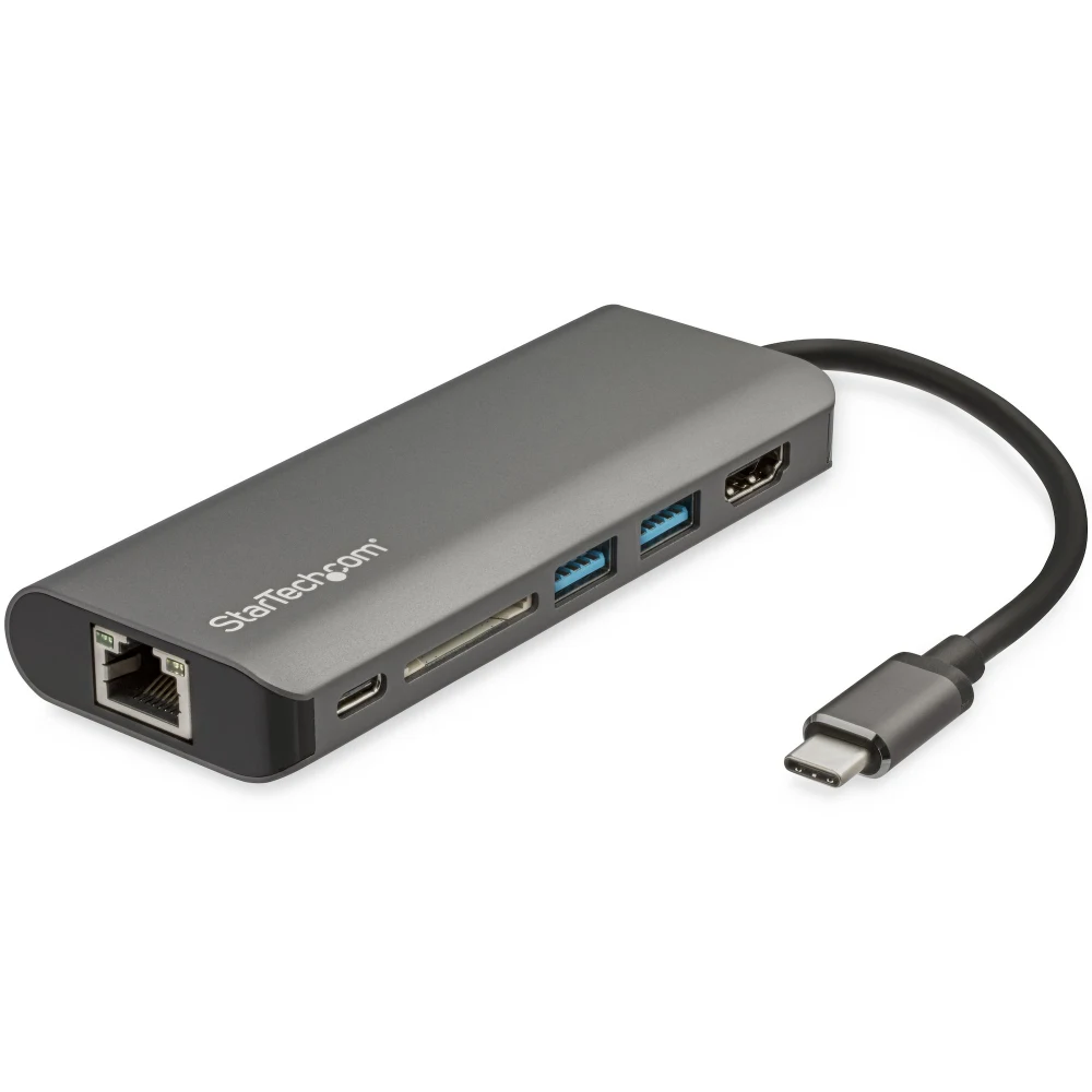 Startech USB C Multiport Adapter - USB-C Travel Dock to 4K HDMI, 3x USB 3.0 Hub, SD/SDHC, GbE, 60W PD 3.0 Pass-Through - USB Type-C/Thunderbolt 3 - Upgraded Version of DKT30CSDHPD (DKT30CSDHPD3) - Docking station - USB-C - 1GbE - for P/N: ARMPIVOTE2, FPPN