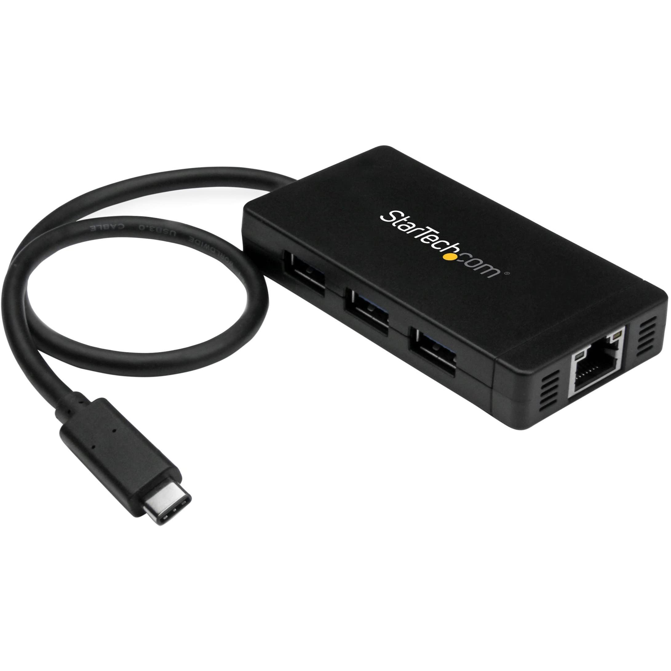 Startech 3 Port USB C Hub with Ethernet - USB-C to 3x USB-A w/ Power Adapter & Gigabit Ethernet - Thunderbolt 3 Compatible - USB C Network Adapter (HB30C3A1GE) - Hub - 3 x SuperSpeed USB 3.0 + 1 x 10/100/1000 - desktop