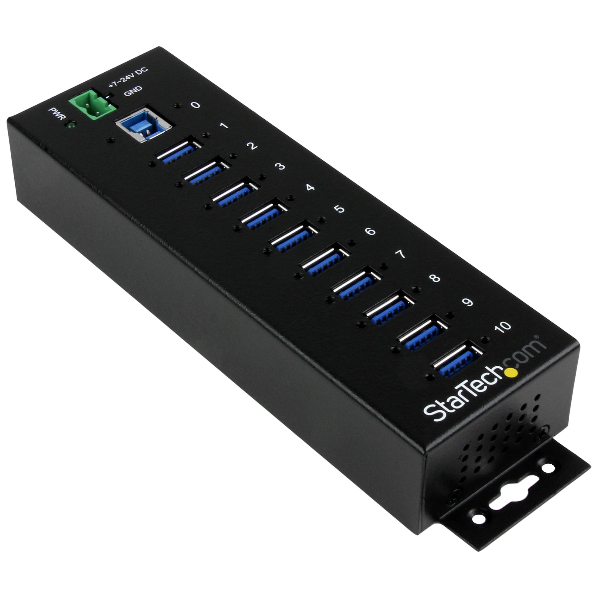 Startech 10-Port USB 3.0 Hub - Metal Industrial USB-A Hub with ESD & Surge Protection - Din Rail, Wall or Desk Mountable - TAA Compliant USB Expander Hub (ST1030USBM) - Hub - 10 x SuperSpeed USB 3.0 - DIN rail mountable - DC power - for P/N: ITB20D3250, U
