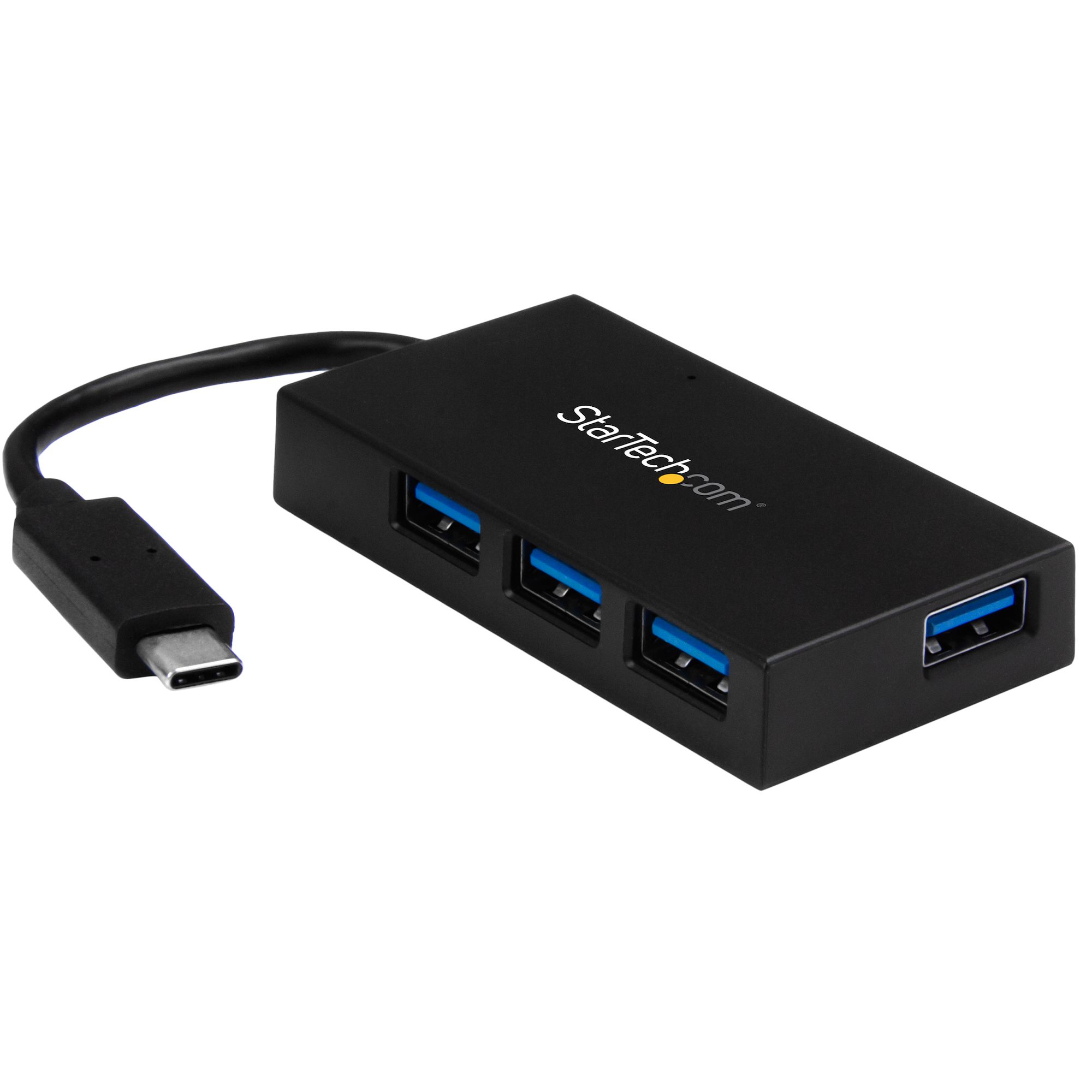 Startech 4 Port USB C Hub with 4x USB-A Ports USB 3.0 (USB 3.1/3.2 Gen 1 SuperSpeed 5Gbps), USB Bus or Self Power, Portable USB Type-C to USB-A BC 1.2 Charging Hub w/Power Adapter - Windows/macOS/Linux (HB30C4AFS) - Hub - 4 x SuperSpeed USB 3.0 - desktop