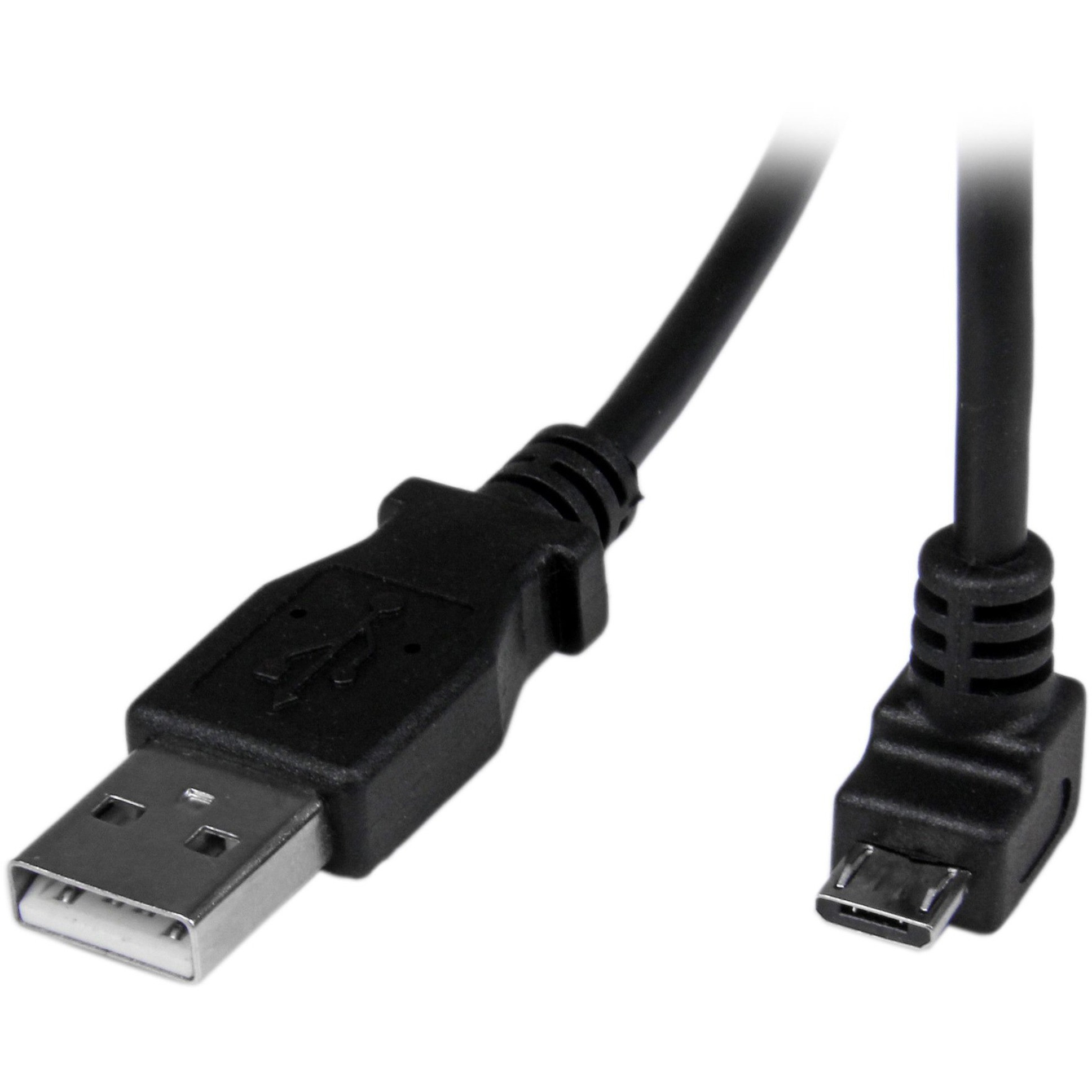 StarTech 2m Micro USB Cable Cord - A to Down Angle Micro B - Down Angled Micro USB Cable - 1x USB A (M), 1x USB Micro B (M) - Black (USBAUB2MD) - USB cable - Micro-USB Type B (M) to USB (M) - USB 2.0 - 2 m - molded, 90° connector - black