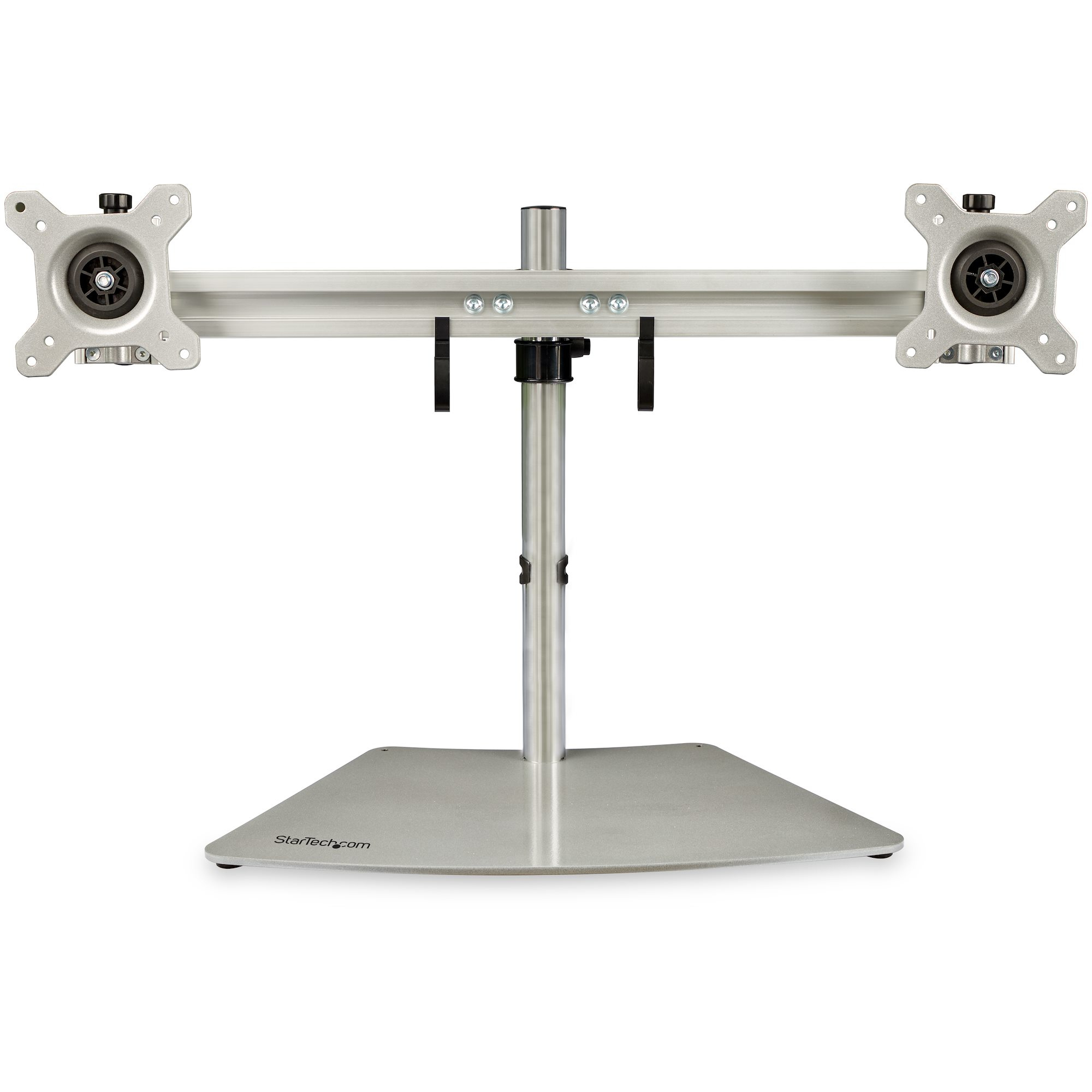 Startech Dual Monitor Stand, Ergonomic Free Standing Dual Monitor Desktop Stand for two 24" VESA Mount Displays, Synchronized Height Adjustable, Double Monitor Pole Mount, Silver - Double Monitor Holder (ARMDUOSS) - Stand - for 2 monitors - plastic, alumi