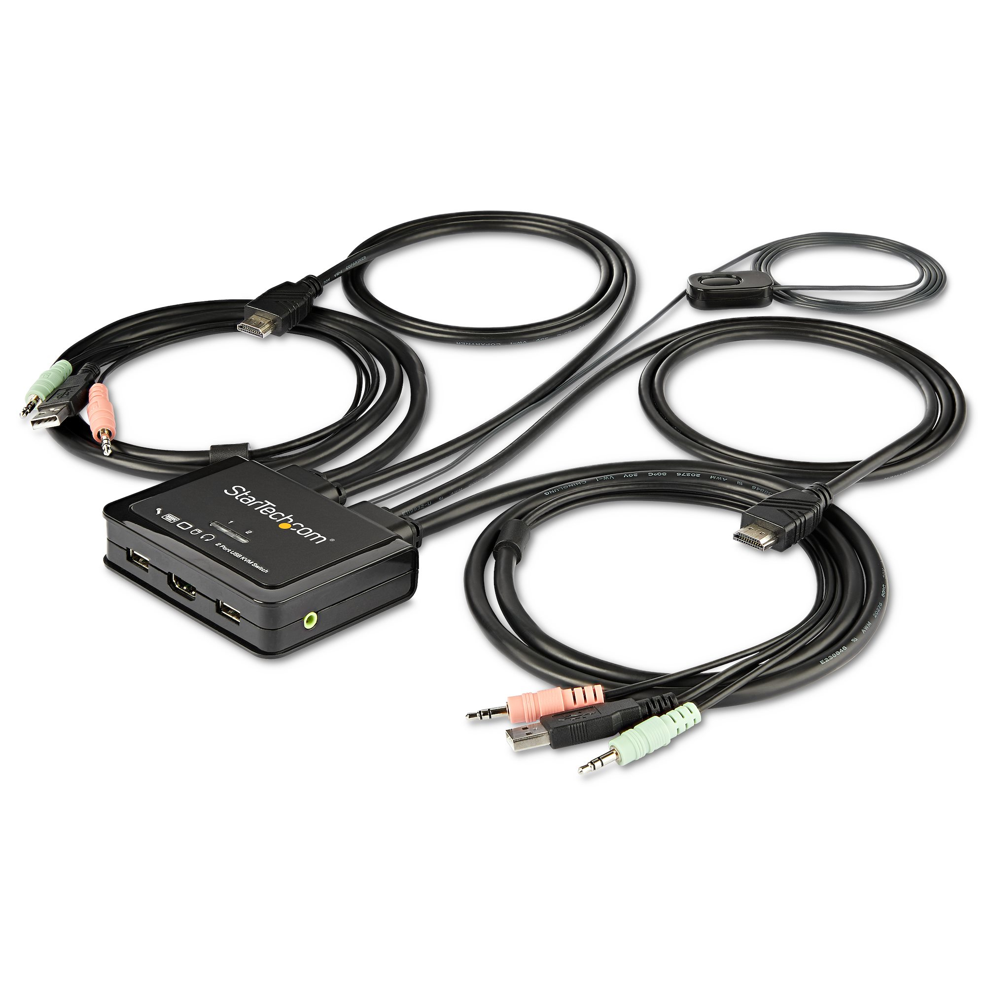 Startech 2 Port HDMI KVM Switch, 4K 60Hz, Compact Dual Port UHD/Ultra HD USB Desktop KVM Switch with Integrated 4ft Cables & Audio, Bus Powered & Remote Switching, MacBook ThinkPad - 4K KVM Switch w/ Audio (SV211HDUA4K) - KVM / audio switch - 2 x KVM / au
