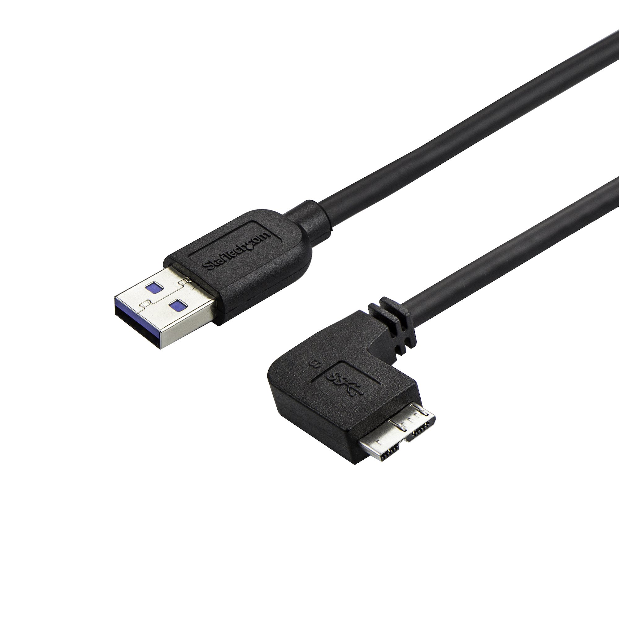 StarTech 0.5m 20in Slim Micro USB 3.0 Cable M/M - Right-Angle Micro-USB - USB 3.0 A to Micro B - Angled Micro USB 3.1 Gen 1 5Gbps (USB3AU50CMRS) - USB cable - Micro-USB Type B (M) to USB Type A (M) - USB 3.0 - 50 cm - molded, right-angled connector - blac