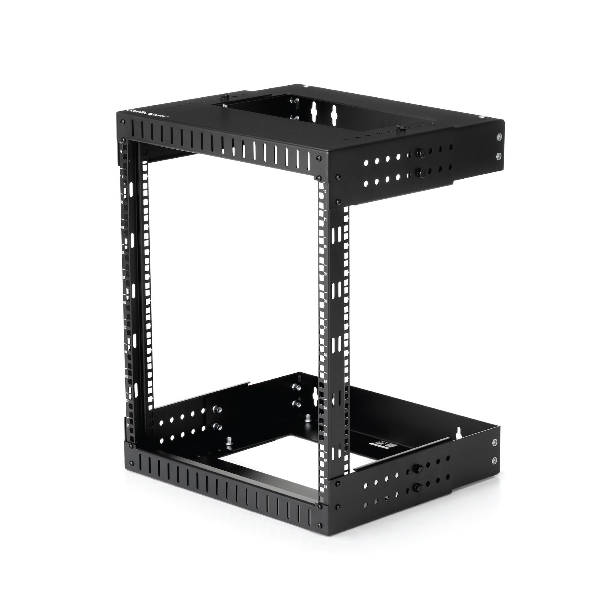 Startech 12U 19" Wall Mount Network Rack, Adjustable Depth 12-20" 2 Post Open Frame Server Room Rack for AV/Data/ IT Communication/Computer Equipment/Switch with Cage Nuts & Screws - 12U Adjustable Rack (RK12WALLOA) - Rack - wall mountable - black - 12U -