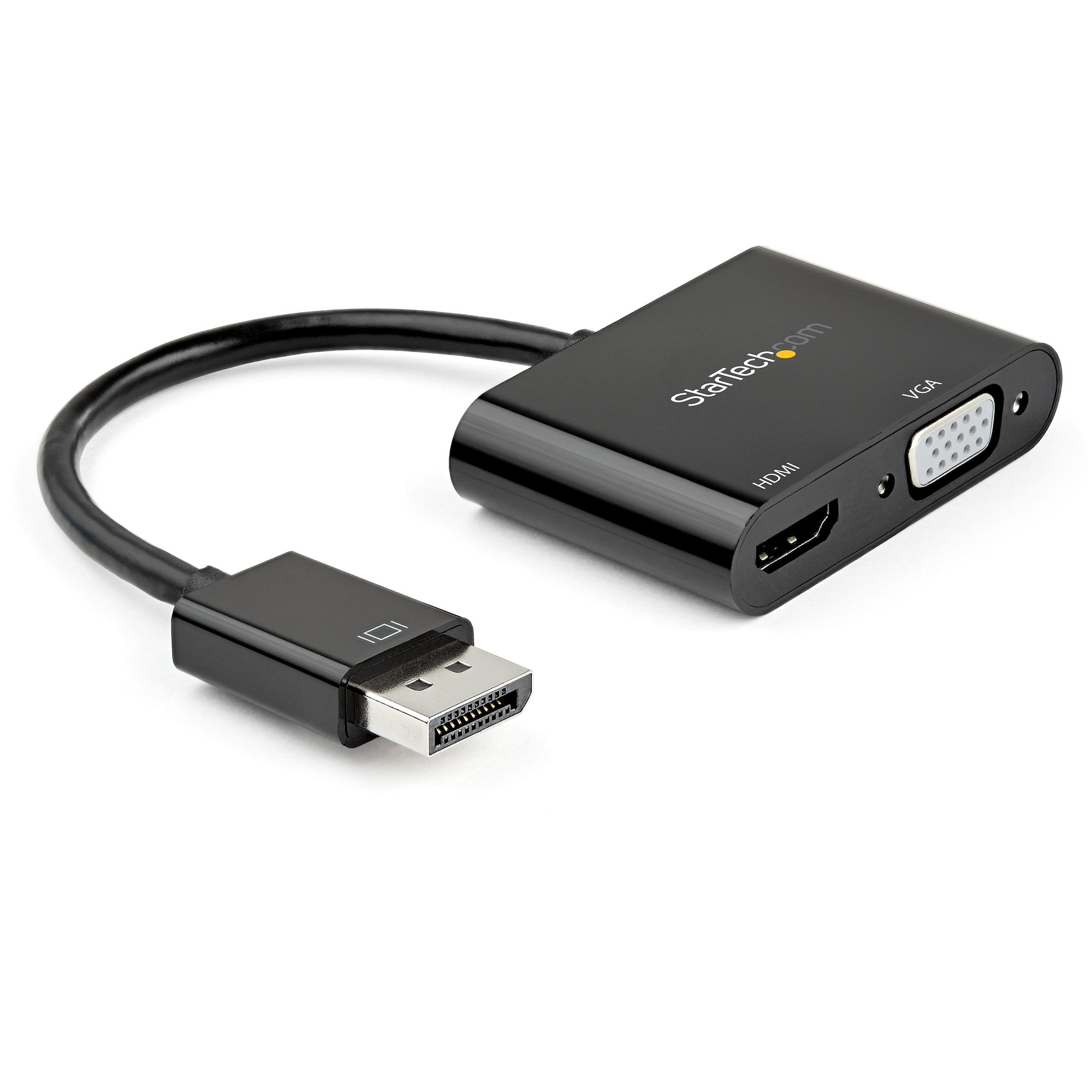 Startech DisplayPort to HDMI VGA Adapter, DisplayPort 1.2 HBR2 to HDMI 2.0 (4K 60Hz) or VGA 1080p Converter Dongle, DP to HDMI or VGA Monitor Adapter, Digital Video Display Adapter - Multiport Video Dongle (DP2VGAHD20) - Adapter - DisplayPort male to HD-1
