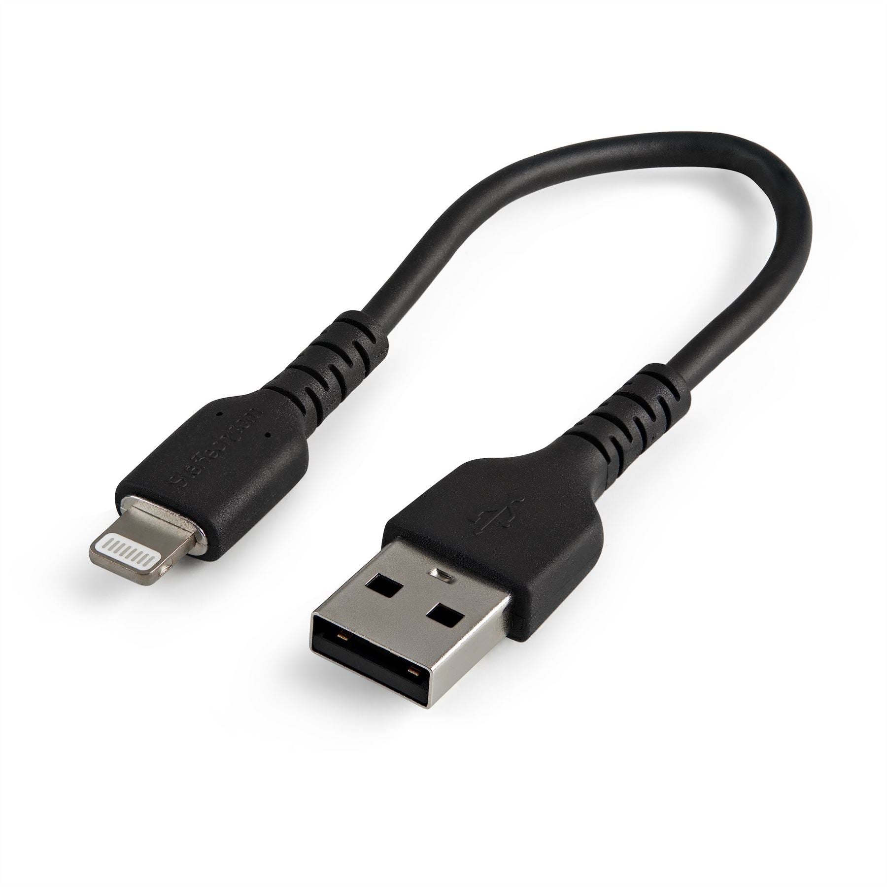 Startech 15cm(6 in) Durable Black USB-A to Lightning Cable, Heavy Duty Rugged Aramid Fiber USB Type A to Lightning Charger/Sync Power Cord, Apple MFi Certified iPad/iPhone 12 Pro Max - iPhone 7/8/11/11 Pro (RUSBLTMM15CMB) - Lightning cable - USB male to L