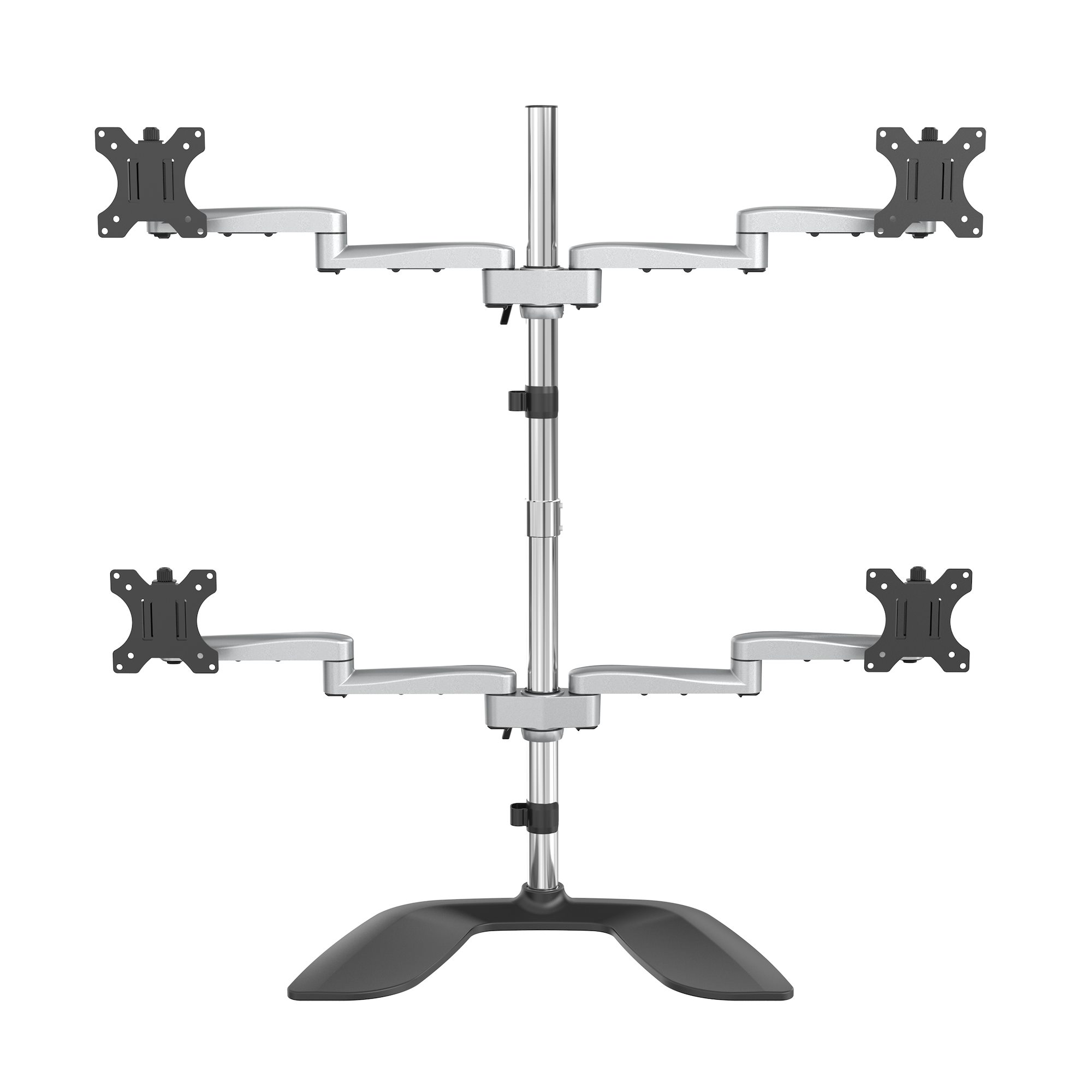 Startech Desktop Quad Monitor Stand, Ergonomic VESA 4 Monitor Arm (2x2) up to 32", Free Standing Articulating Universal Pole Mount, Height Adjustable/Tilt/Swivel/Rotate, Silver - Heavy-duty VESA Mount (ARMQUADSS) - Stand - adjustable arm - for 4 monitors