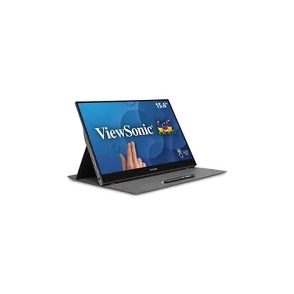 Viewsonic TD1655 16-Inch USB-C Multi-Touch, IPS Portable Monitor, 1920x1080, 60Hz, Mini HDMI, Speakers, 6.5ms, Metallic with Foldable Stand, Pivotable Display