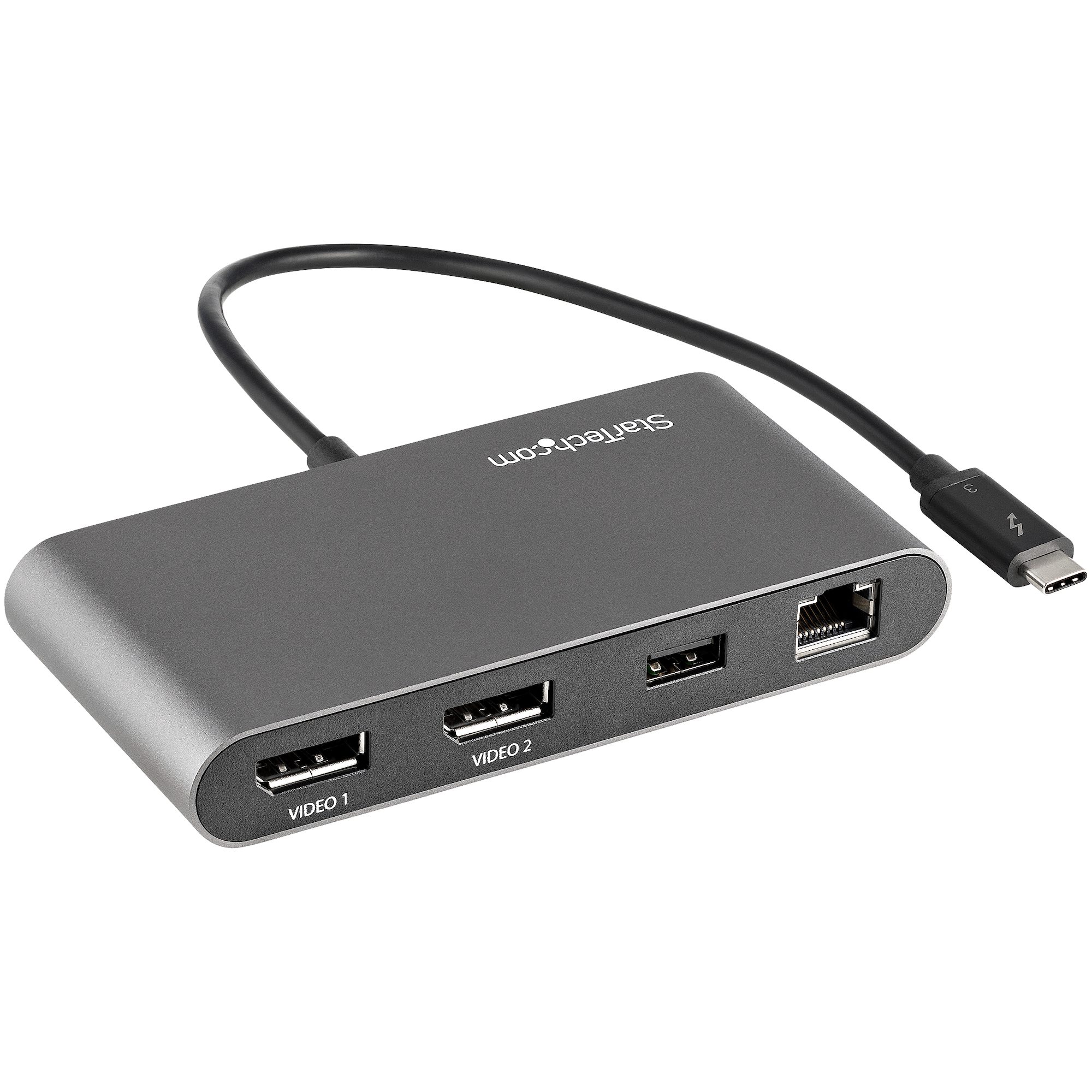 Startech Thunderbolt 3 Mini Dock - Portable Dual Monitor w/ DP 4K 60Hz - 2X USB-A Hub (3.2/2.0), GbE - 28cm Cable - TB3 Multiport Adapter - Mac/Windows - Upgraded Version of TB3DKM2DP (TB3DKMDPL) - Docking station - Thunderbolt 3 - 2 x DP - 1GbE