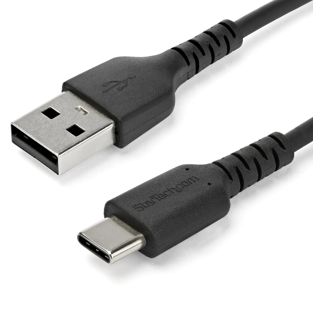 StarTech 1m USB A to USB C Charging Cable, Durable Fast Charge & Sync USB 2.0 to USB Type C Data Cord, Rugged TPE Jacket Aramid Fiber M/M 3A Black, Samsung S10, S20, iPad Pro, Pixel - Heavy Duty and Rugged - USB cable - USB (M) straight to USB-C (M) strai