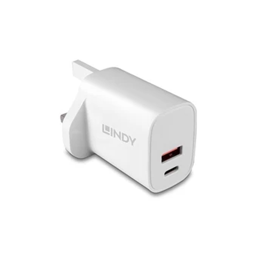 LINDY 73416 Power Adapter, USB, 24 pin USB-C, 20W, Fast Charge, Power Delivery 3.0, White
