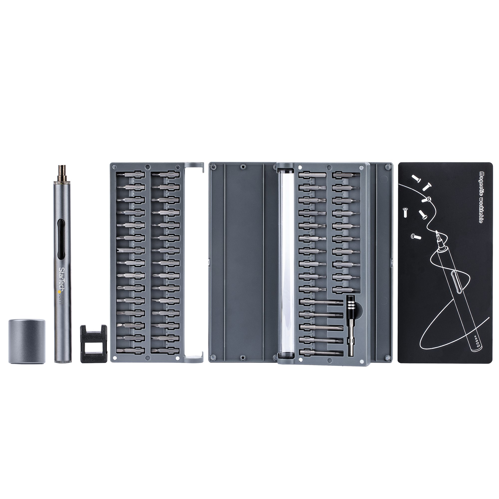 Startech 55-Bit Electric Precision Screwdriver Set - Portable Cordless Battery Powered Bit Driver Kit for Electronics, Laptop, Computers, Tablet & Phone Repairs - Magnetic Work Pad - Electric precision screwdriver - cordless 4 mm - 0.35 N·m - 2 batteries