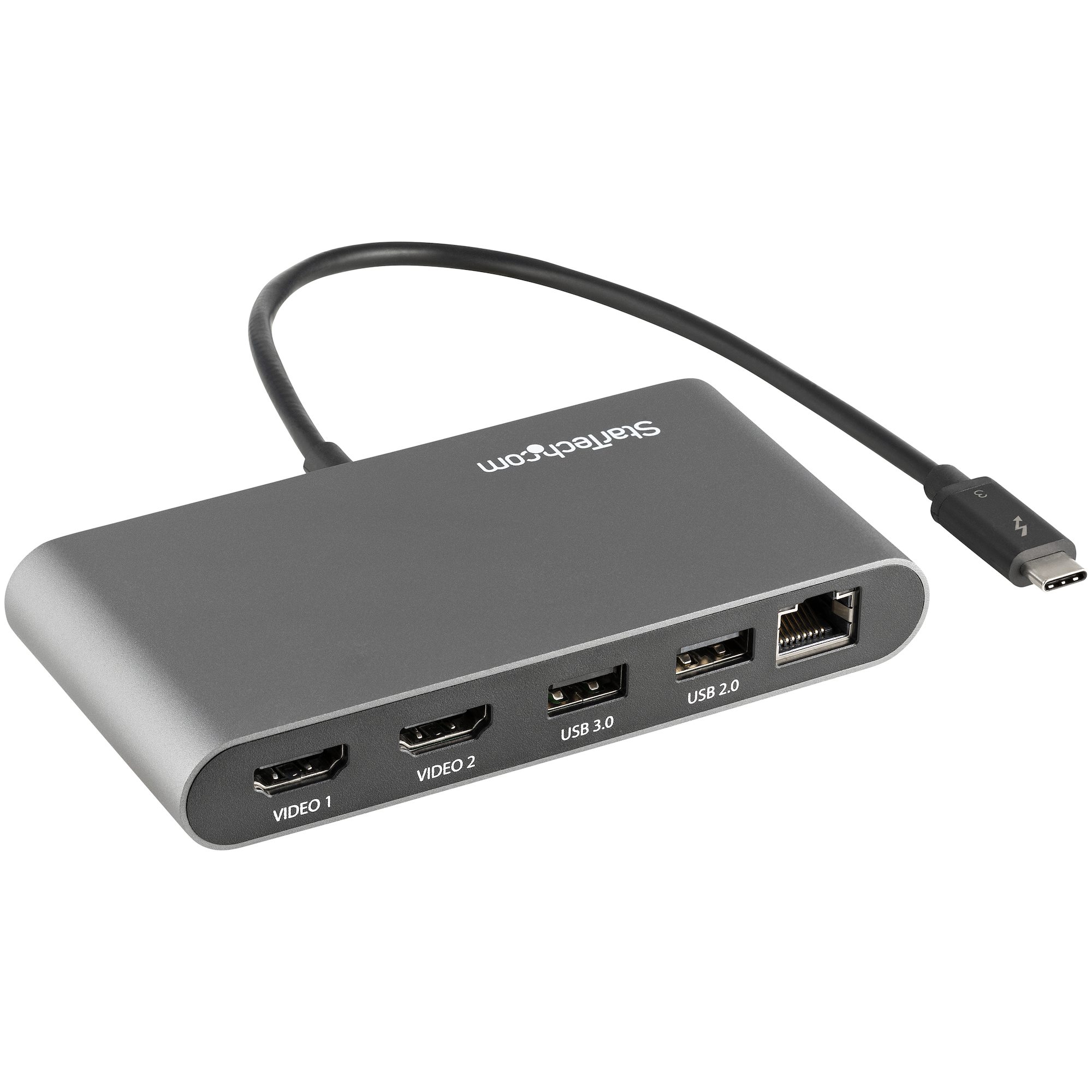 Startech Thunderbolt 3 Mini Dock - Portable Dual Monitor w/HDMI 4K 60Hz - 2X USB-A Hub (3.2/2.0), GbE - 28cm Cable - TB3 Multiport Adapter - Mac/Windows - Upgraded Version of TB3DKM2HD (TB3DKMHDL) - Docking station - Thunderbolt 3 - 2 x HDMI - 1GbE