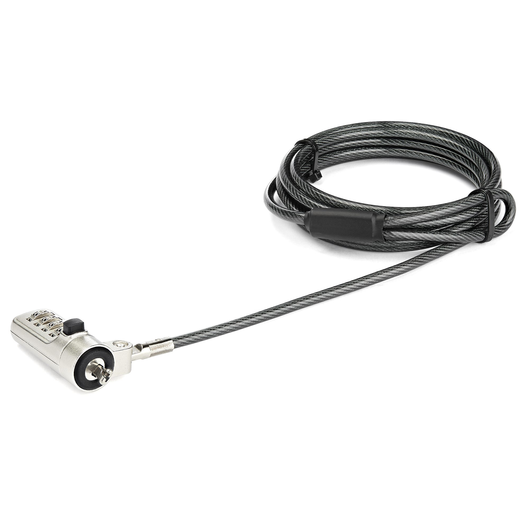 Startech 6.5 (2m) Laptop Cable Lock, 4 Digit Combination Laptop/Desktop Security Cable Lock for Wedge Slot Computers/Laptops, Anti-Theft Vinyl-Coated Steel Combo Cable Lock, Portable - Wedge Slot Laptop Lock (LTLOCKNBL) - Security cable lock - black, sil