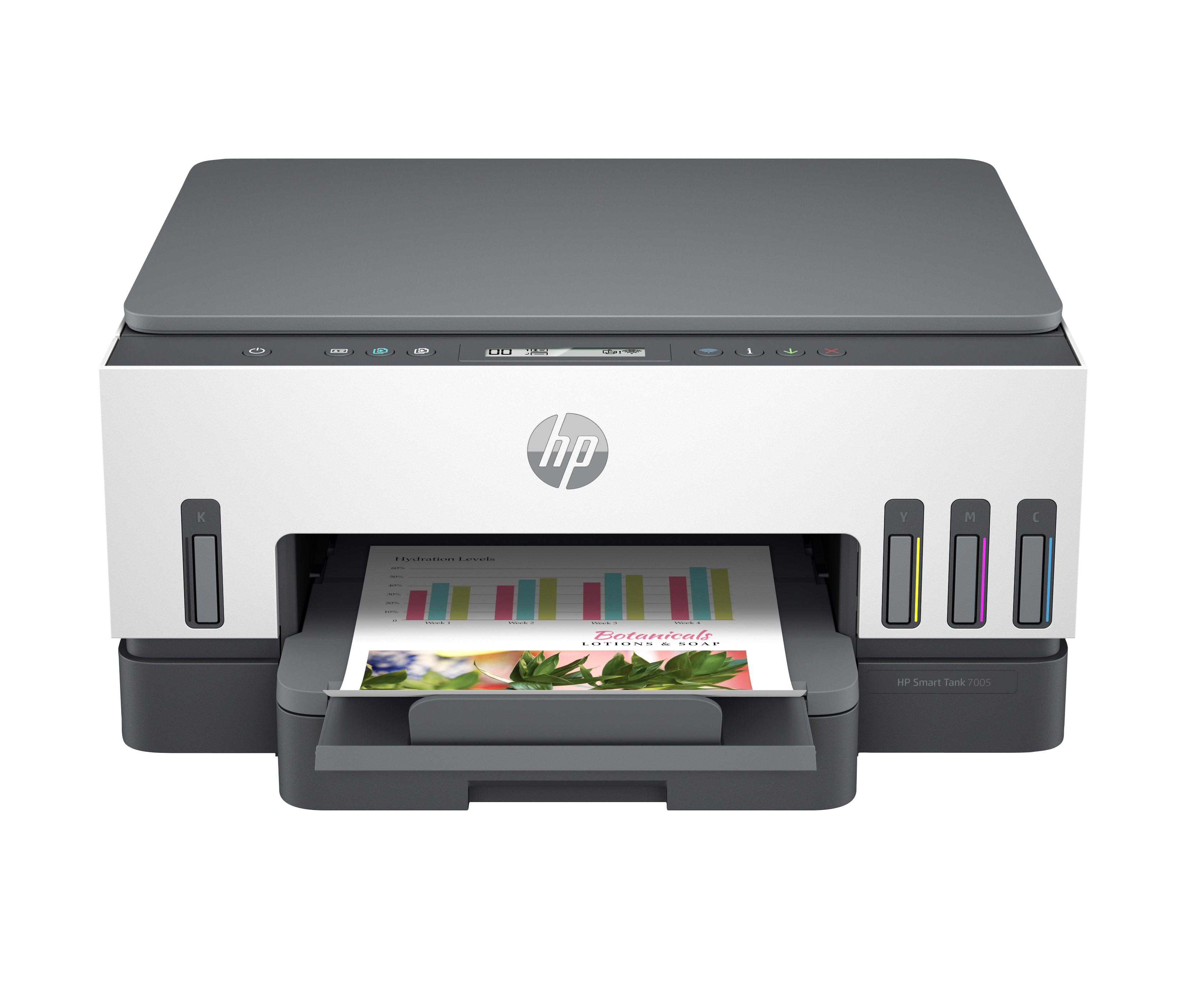 HP Smart Tank 7005 All-in-One - Multifunction printer - colour - ink-jet - refillable - Letter A (216 x 279 mm)/A4 (210 x 297 mm) (original) - A4/Legal (media) - up to 15 ppm (printing) - 250 sheets - USB 2.0, Wi-Fi(ac), Bluetooth