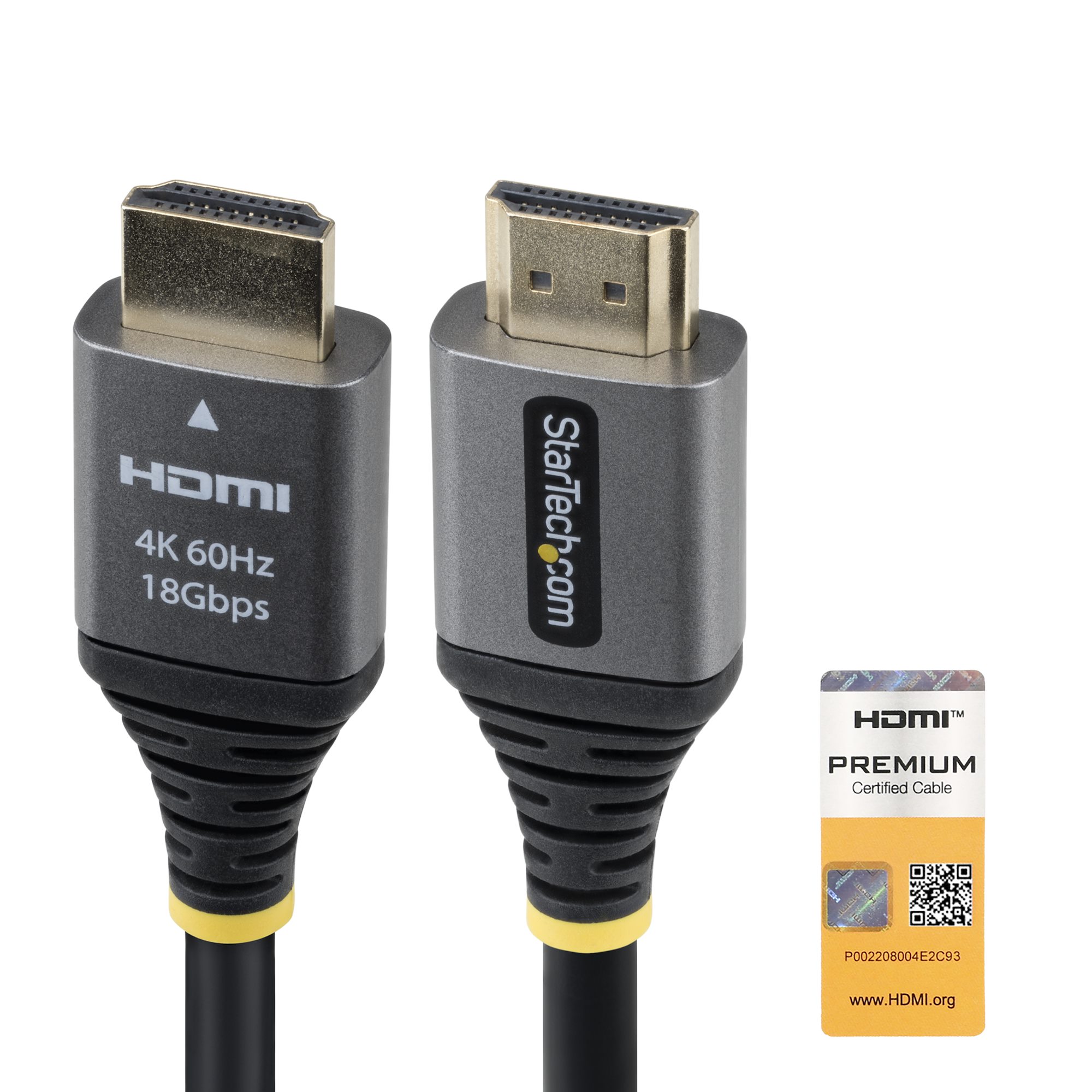 Startech 6ft (2m) Premium Certified HDMI 2.0 Cable with Ethernet, High Speed Ultra HD 4K 60Hz HDMI Cable HDR10, ARC, HDMI Cord For Ultra HD Monitors, TVs, Displays, w/ TPE Jacket - Durable HDMI Video Cable (HDMMV2M) - Premium High Speed - HDMI cable with
