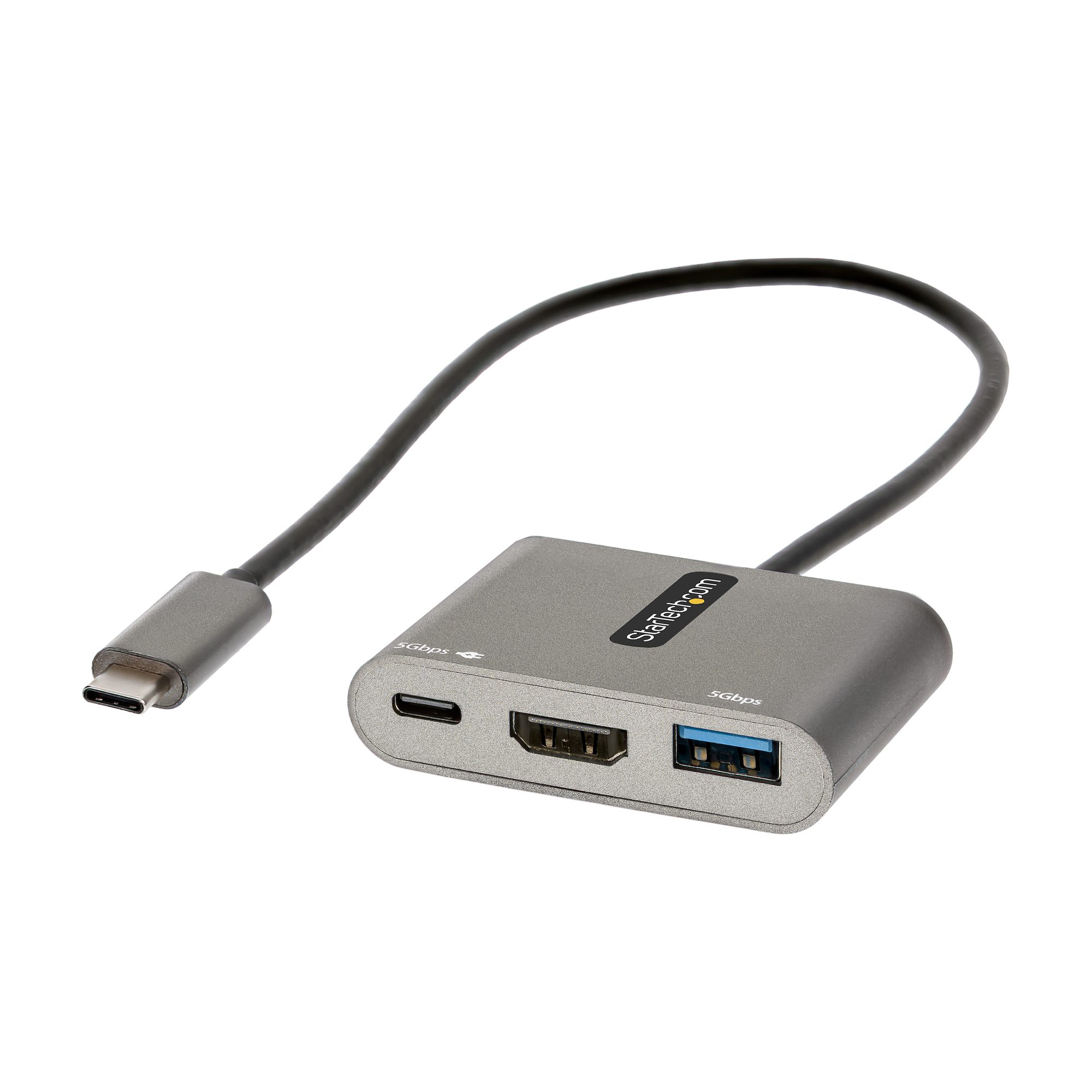 Startech USB C Multiport Adapter, USB-C to HDMI 4K Video, 100W Power Delivery Passthrough Charging, 2-Port USB 3.0 Hub 5Gbps (1xType-C/1xA), USB-C Mini Dock, USB-C Travel Dock - Portable Laptop Docking Station - Docking station - USB-C / Thunderbolt 3 / T