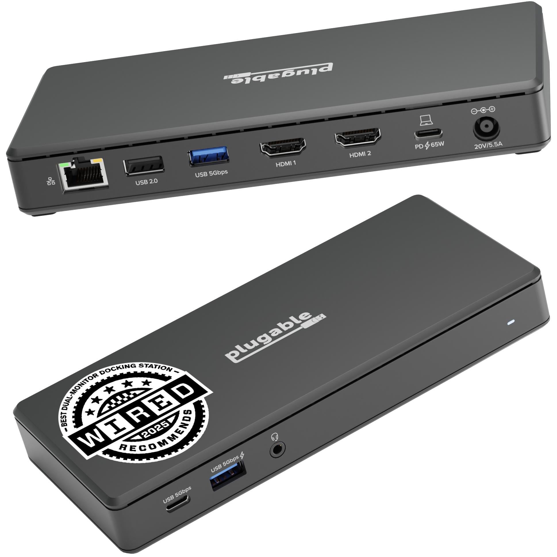 Plugable UD-MSTH2 USB-C Dual HDMI 4K 65W USB-C PD Driverless Docking Station