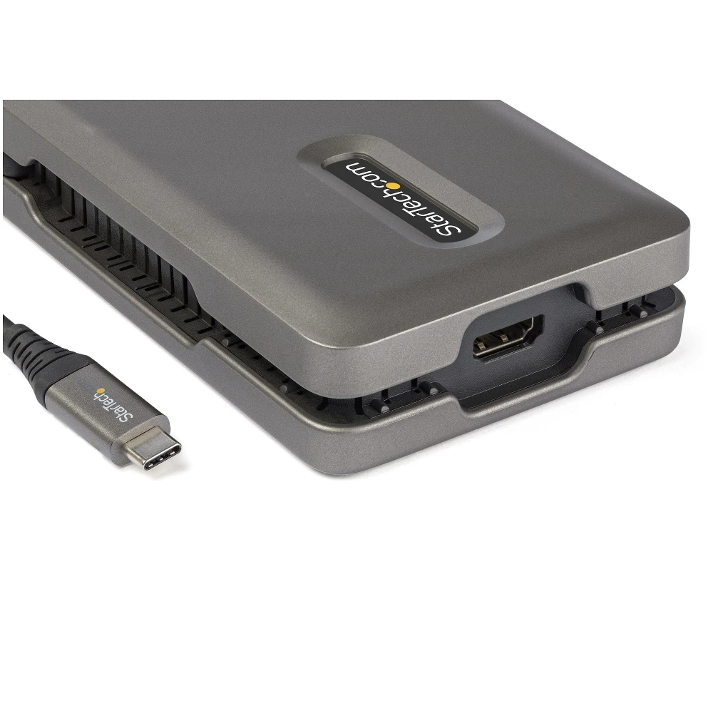 Startech USB C Multiport Adapter, USB C to 4K 60Hz HDMI 2.0, 2-Port 10Gbps USB Hub, 100W Power Delivery Pass-through, GbE, SD/MicroSD, USB Type-C Mini Dock, 10"/25cm Attached Cable - USB C Docking Station - Docking station - USB-C - HDMI