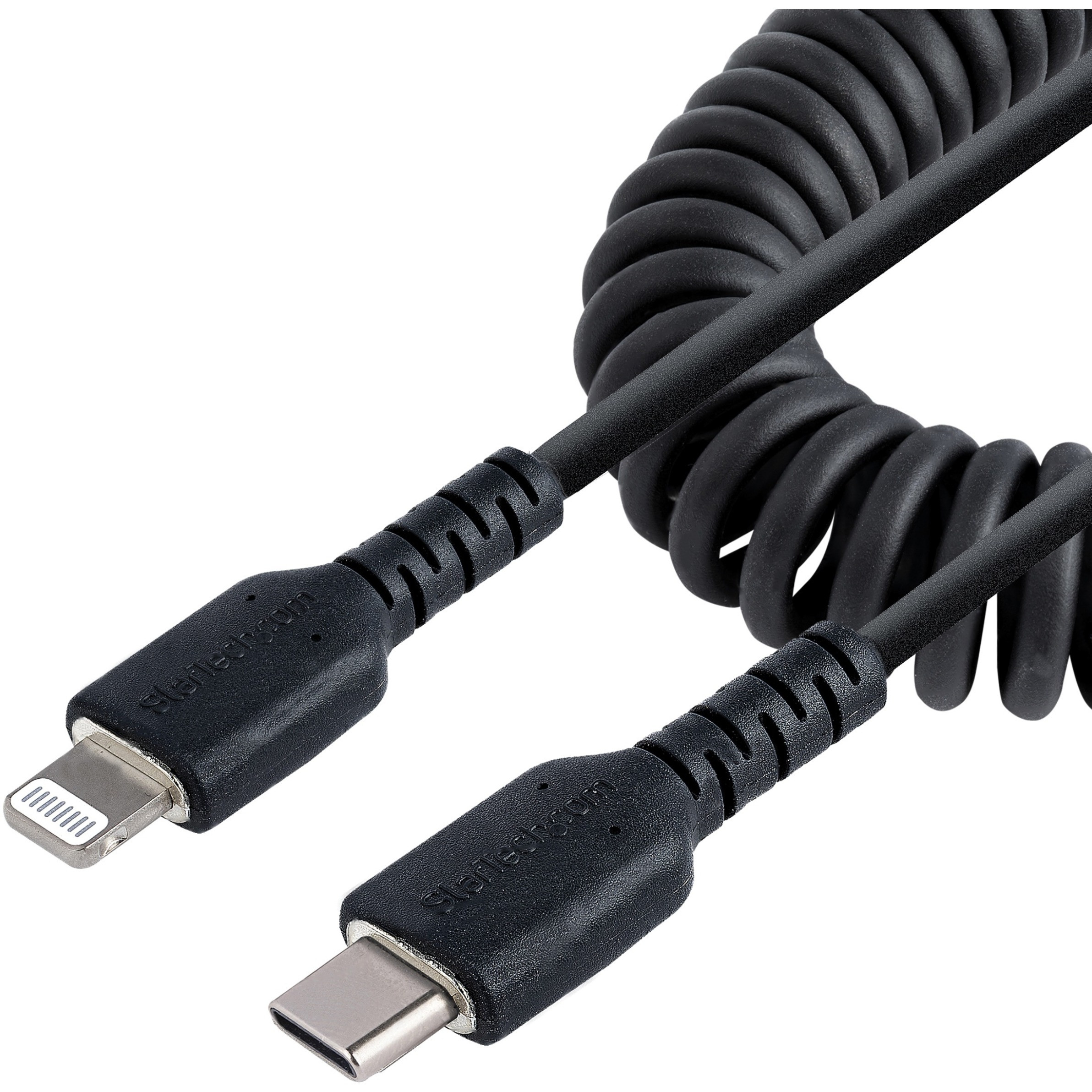 Startech 1m (3ft) USB C to Lightning Cable, MFi Certified, Coiled iPhone Charger Cable, Black, Durable and Flexible TPE Jacket Aramid Fiber, Heavy Duty Coil Charging Cable - Rugged USB Lightning Cable - Lightning cable - USB-C male to Lightning male - 1 m