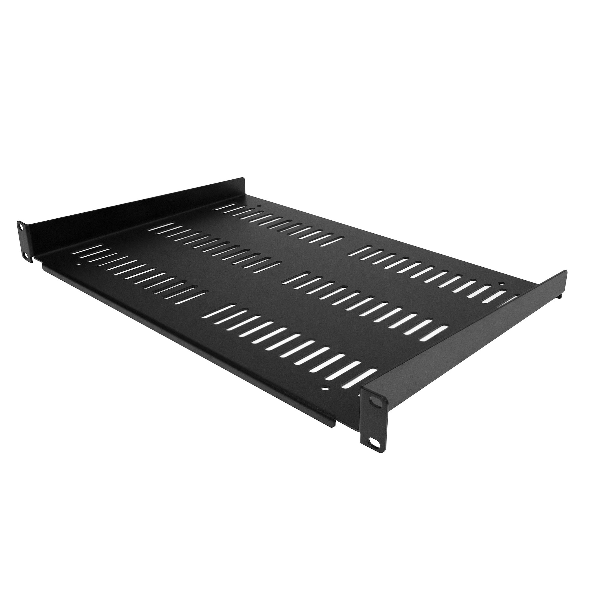 Startech 1U Vented Server Rack Cabinet Shelf, 12in Deep Fixed Cantilever Tray, Rackmount Shelf for 19" AV/Data/Network Equipment Enclosure w/ Cage Nuts & Screws, 55lbs Weight Capacity - 1U Network Rack Shelf - Rack shelf - black - 1U - 19
