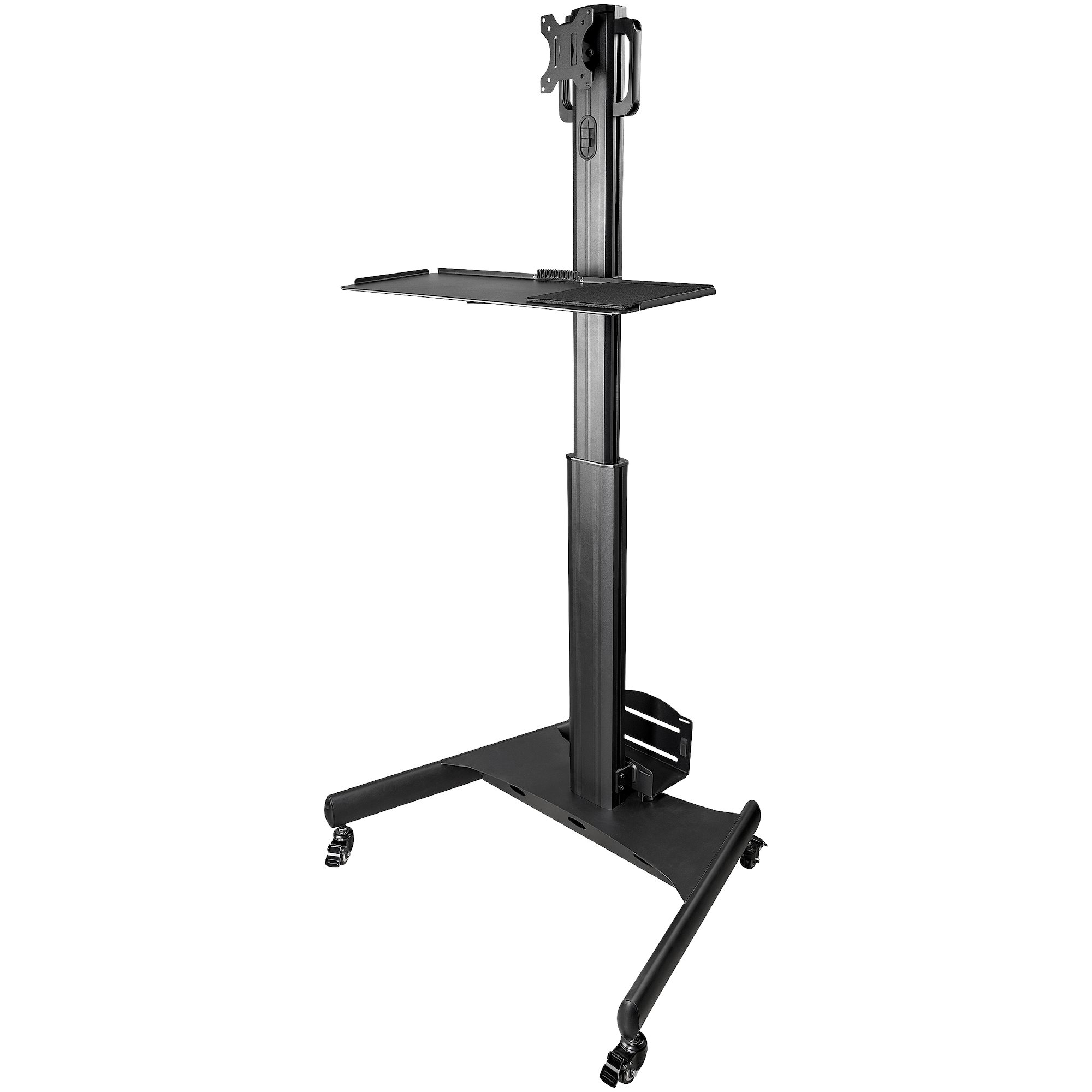 Startech Mobile Workstation Cart with Monitor Mount, CPU/PC Holder, Keyboard Tray, Ergonomic Height Adjustable Desktop Computer Cart, Rolling Mobile Standing Workstation on Wheels - Portable Stand-Up Cart - Cart - for LCD display / PC equipment - steel -