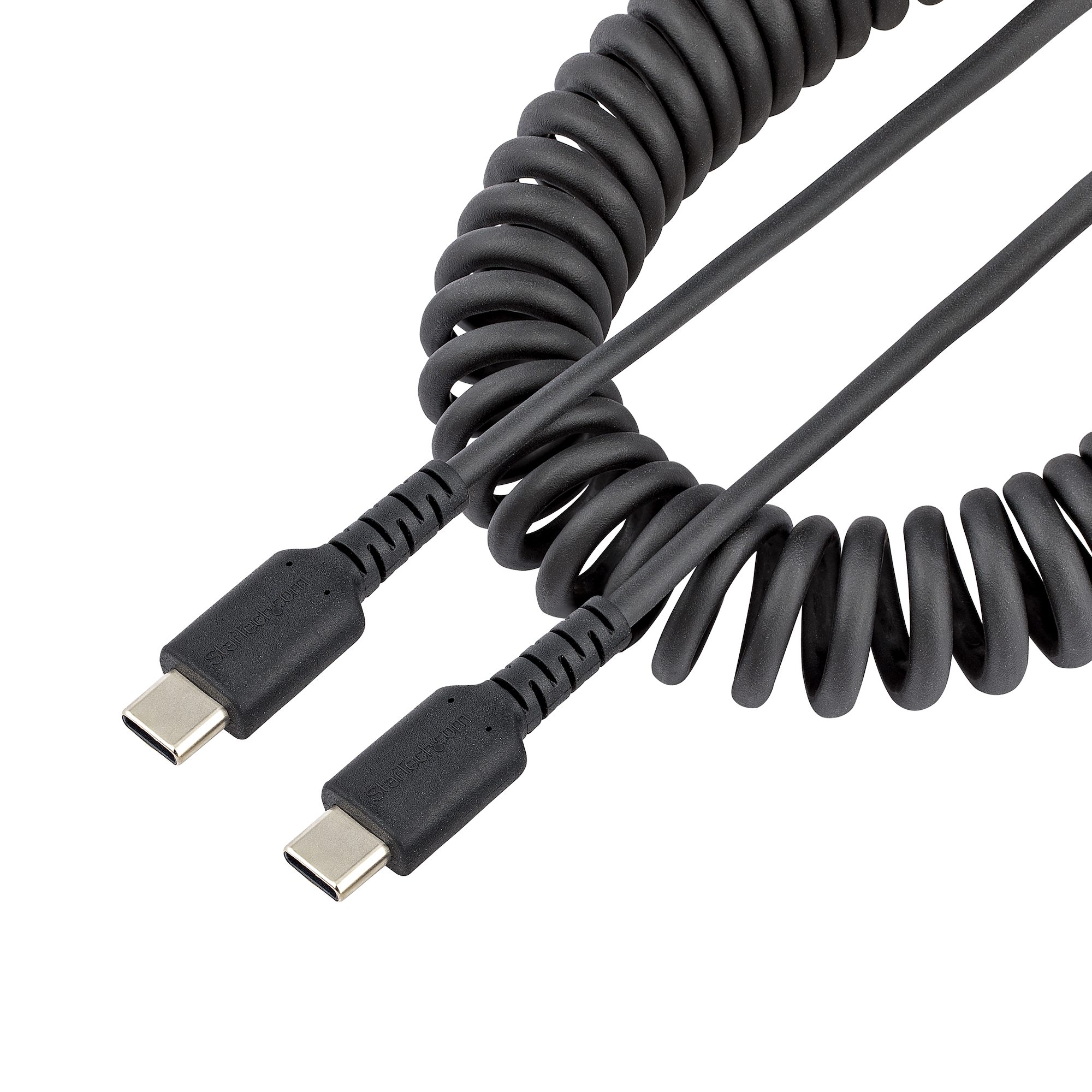 StarTech 3ft (1m) USB C Charging Cable, Coiled Heavy Duty Fast Charge & Sync USB-C Cable, High Quality USB 2.0 Type-C Cable, Rugged Aramid Fiber, TPE, 3A, S20, iPad, Pixel - Durable Male to Male USB, Black - USB cable - USB-C (M) to USB-C (M) - USB 2.0 -